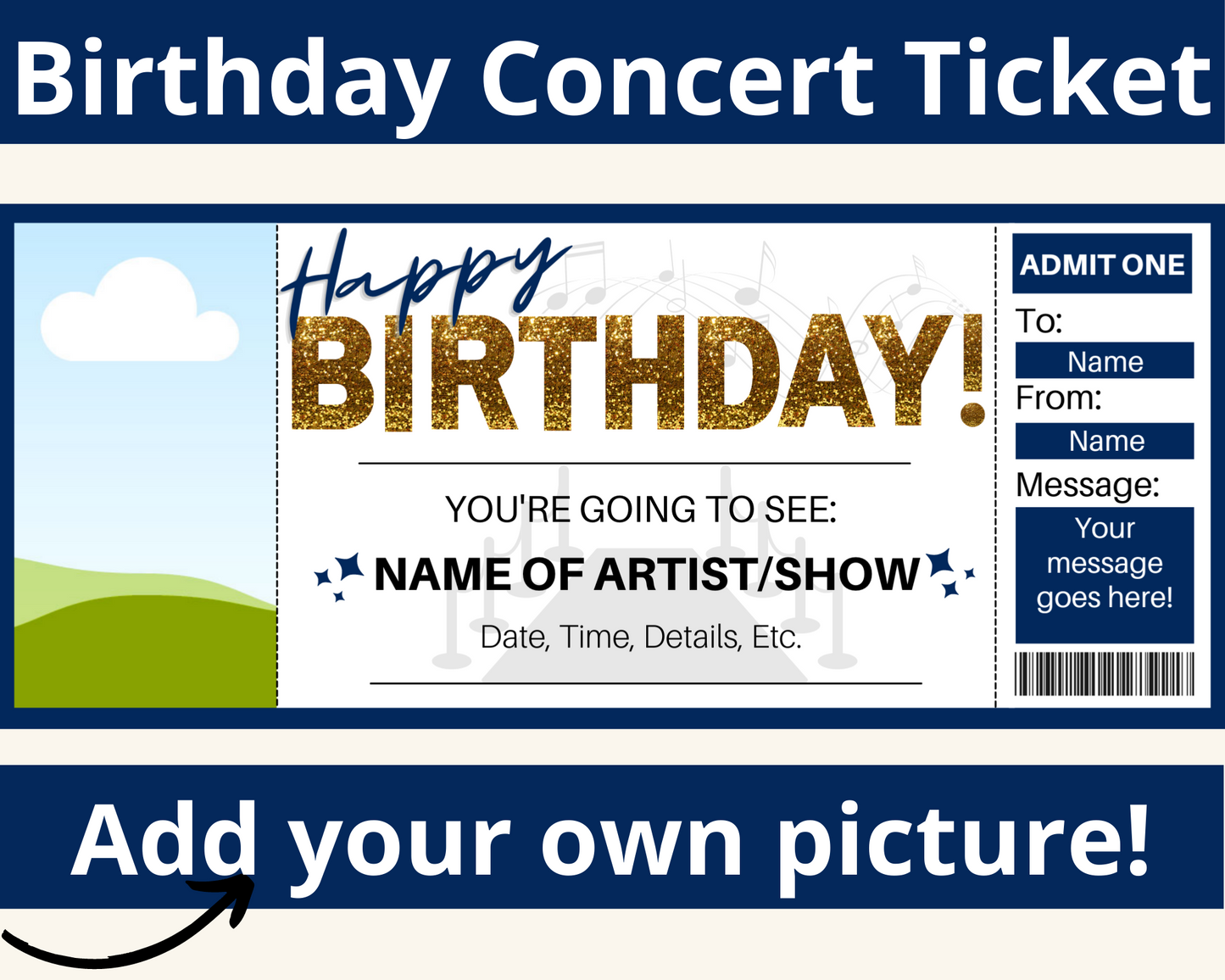 Birthday Concert Ticket: Add your own Picture!