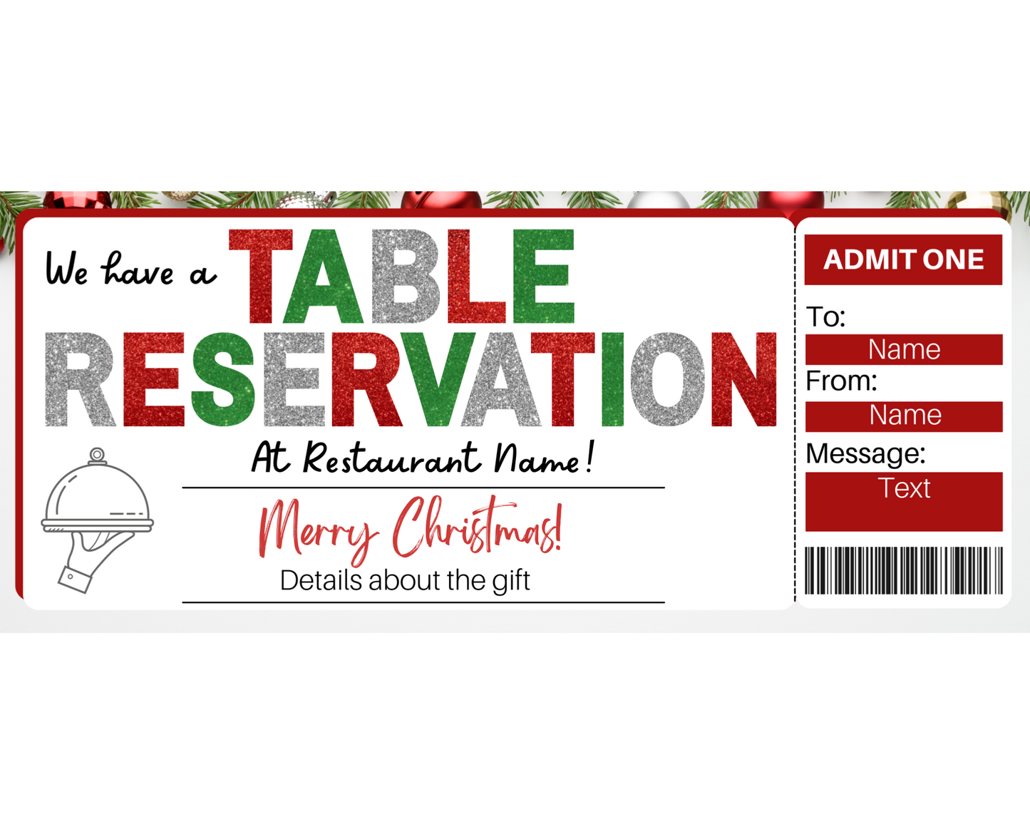 Christmas Table Reservation Gift Ticket