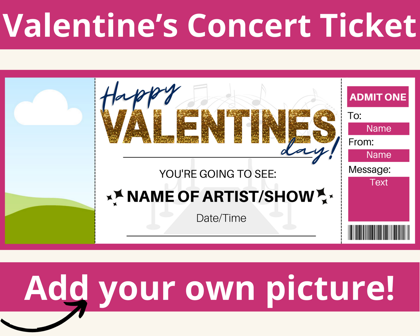Valentine's Day Concert Ticket Template: Add your own image!