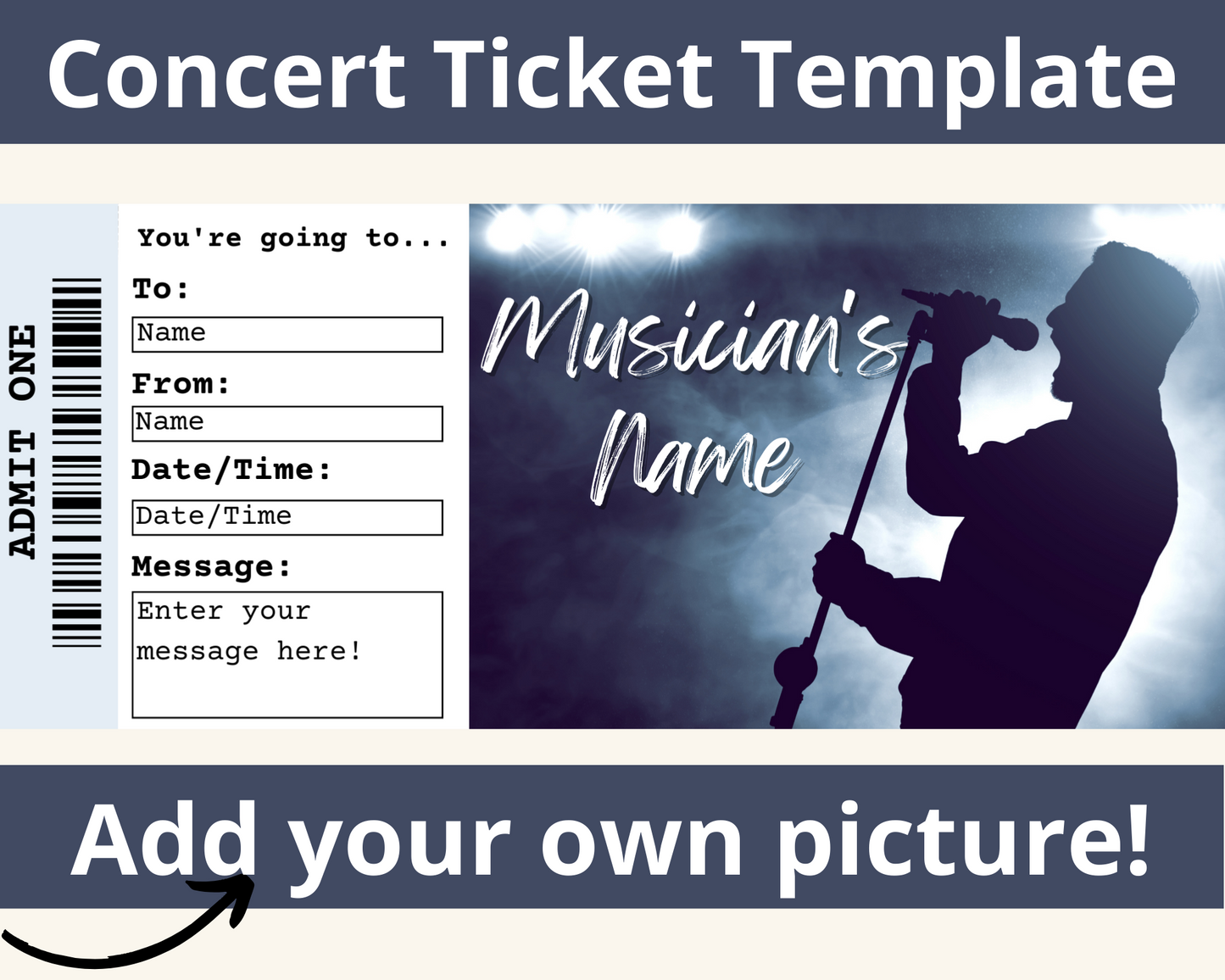 Printable Concert Gift Ticket: Add your own picture!