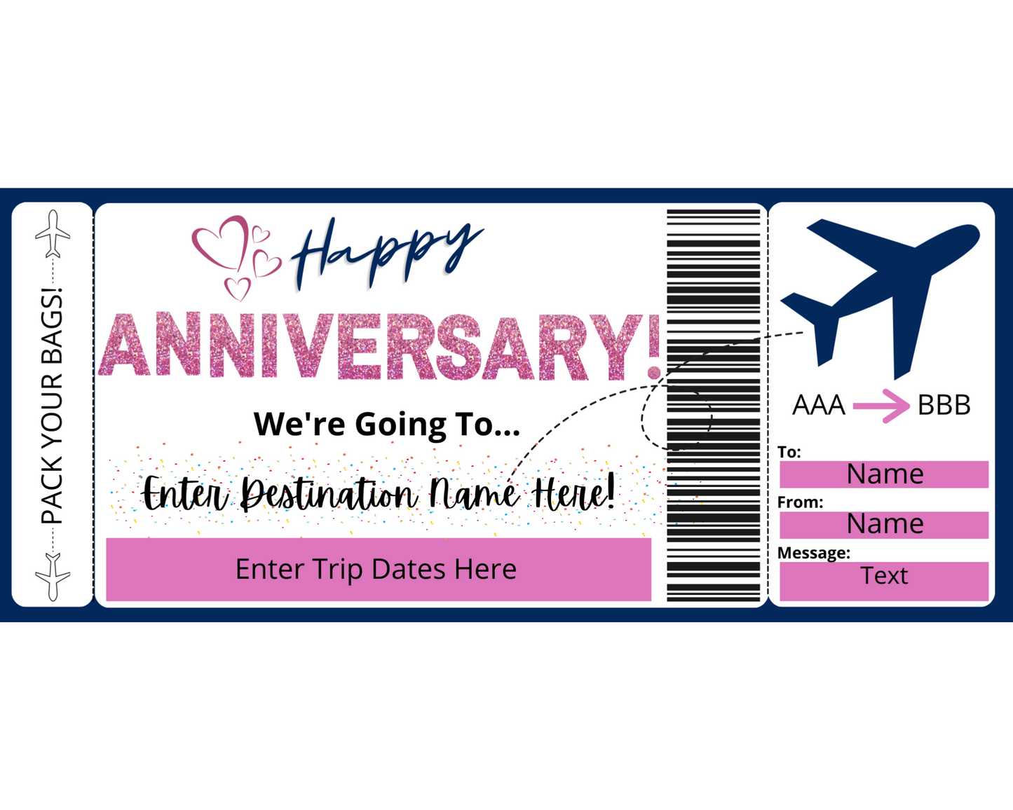 Anniversary Boarding Pass: Printable Flight Ticket