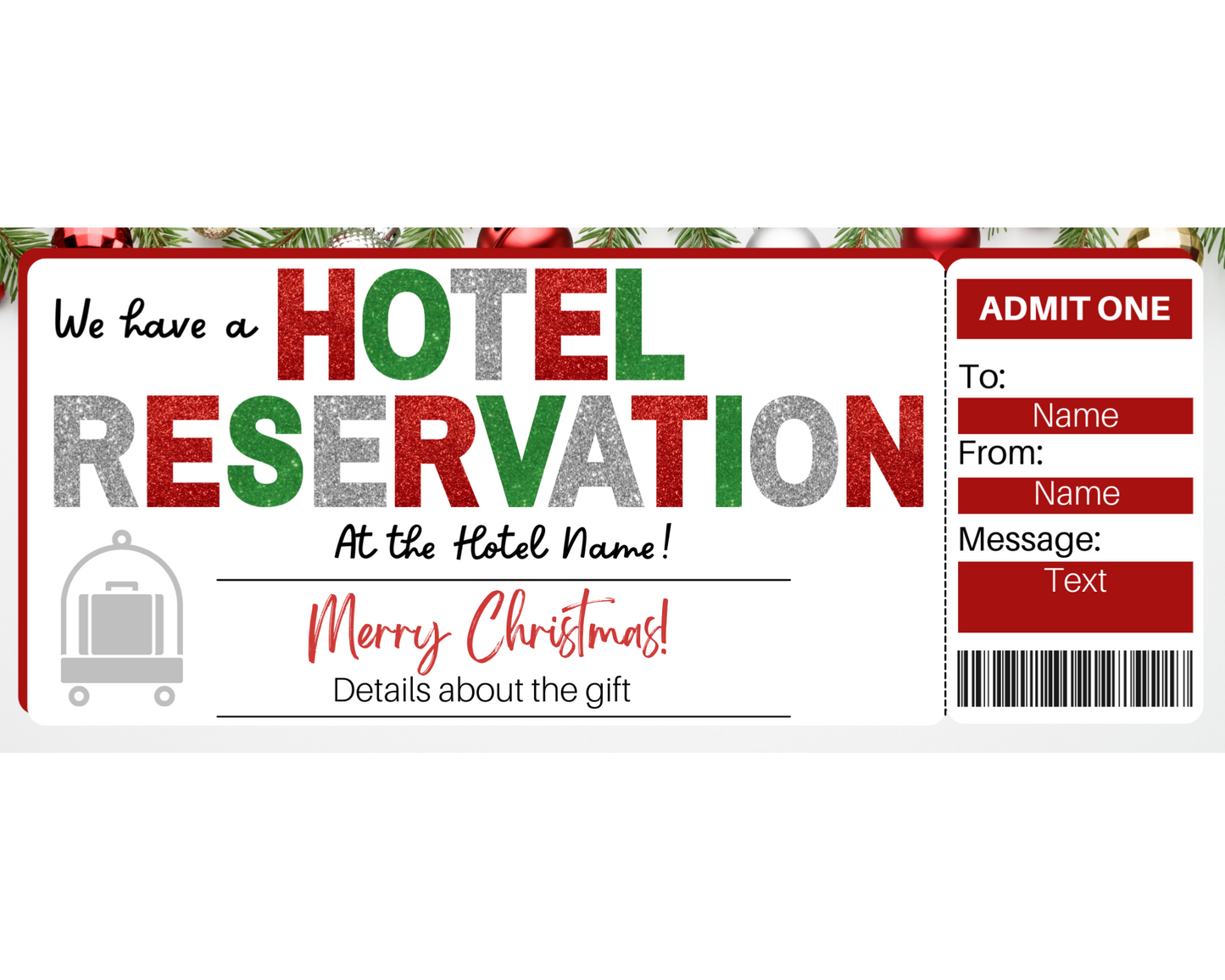 Christmas Hotel Reservation Gift Ticket