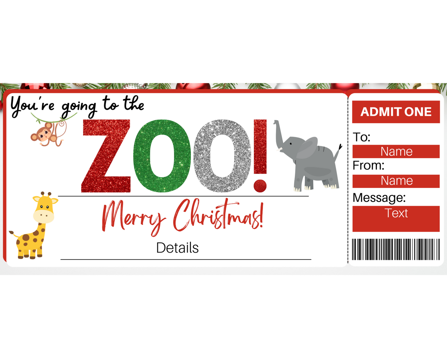 Christmas Zoo Gift Certificate Template