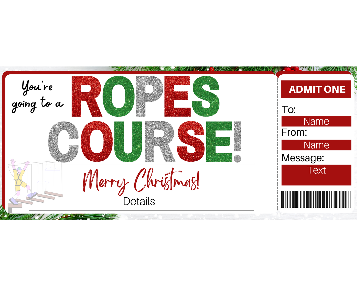 Christmas Ropes Course Gift Ticket Template