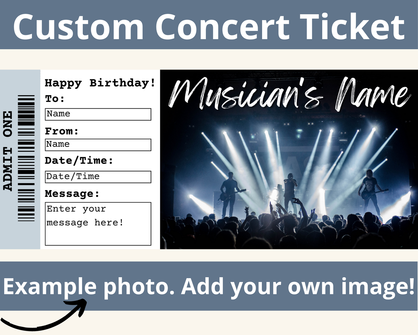 Birthday Concert Ticket Template: Add your own image!