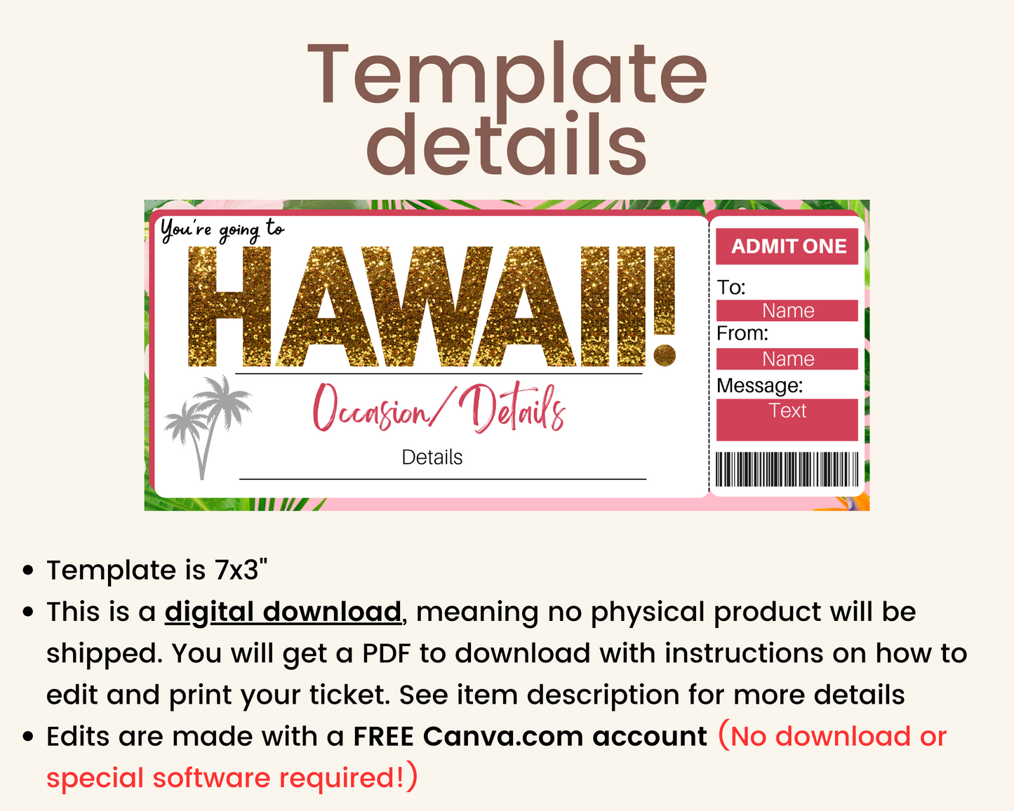 Surprise Hawaii Trip Boarding Pass Template
