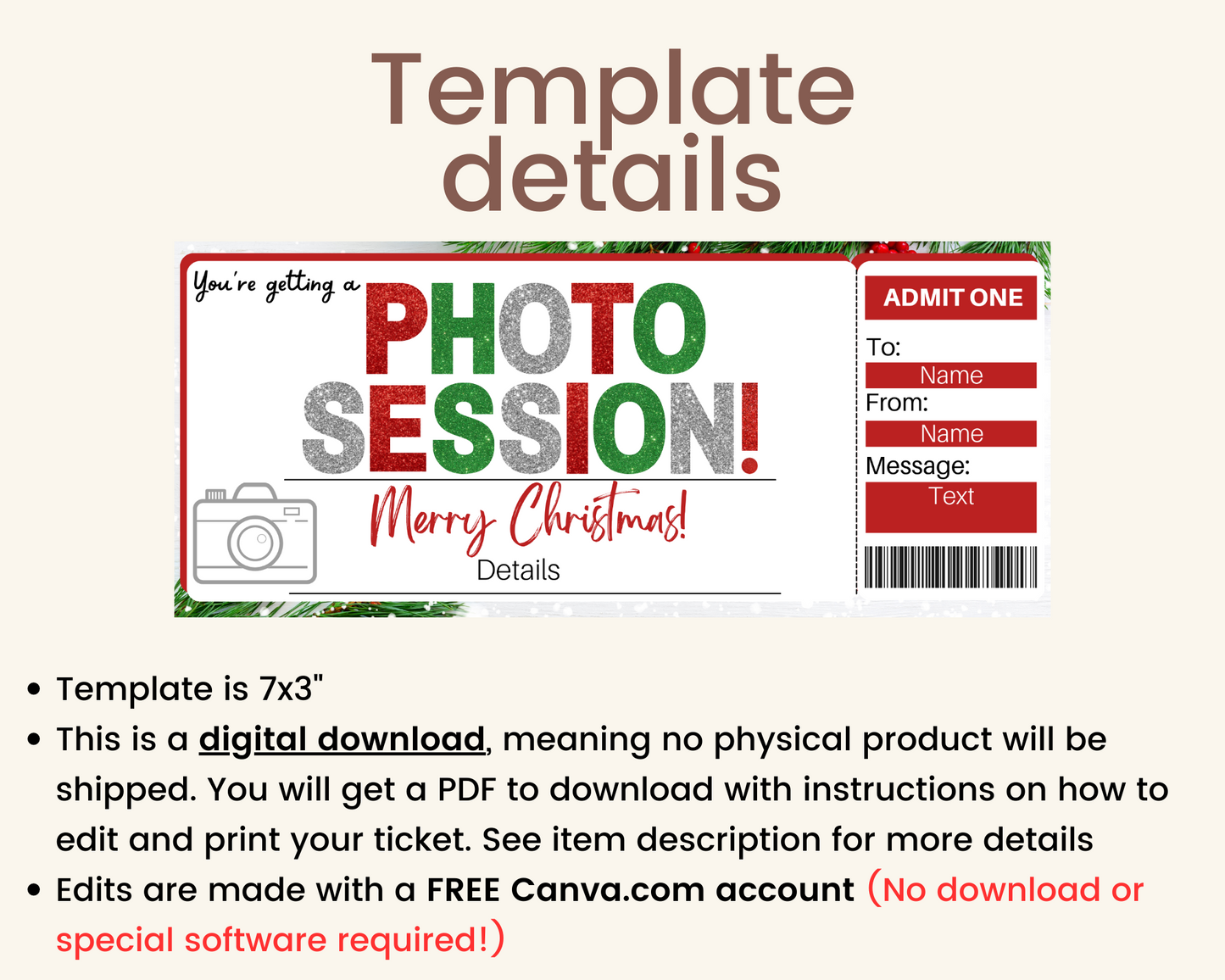 Christmas Photography Session Gift Ticket