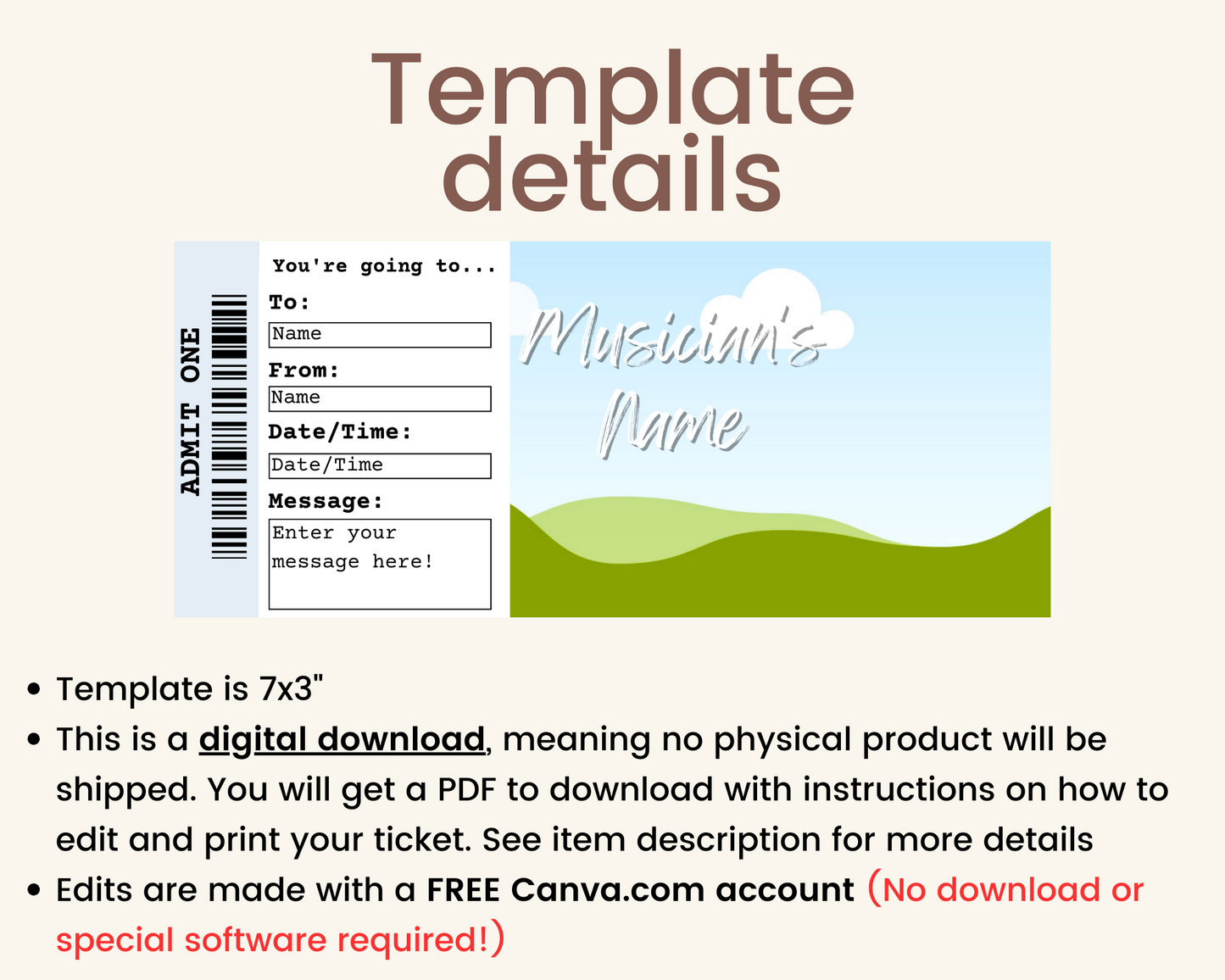 Printable Concert Gift Ticket: Add your own picture!