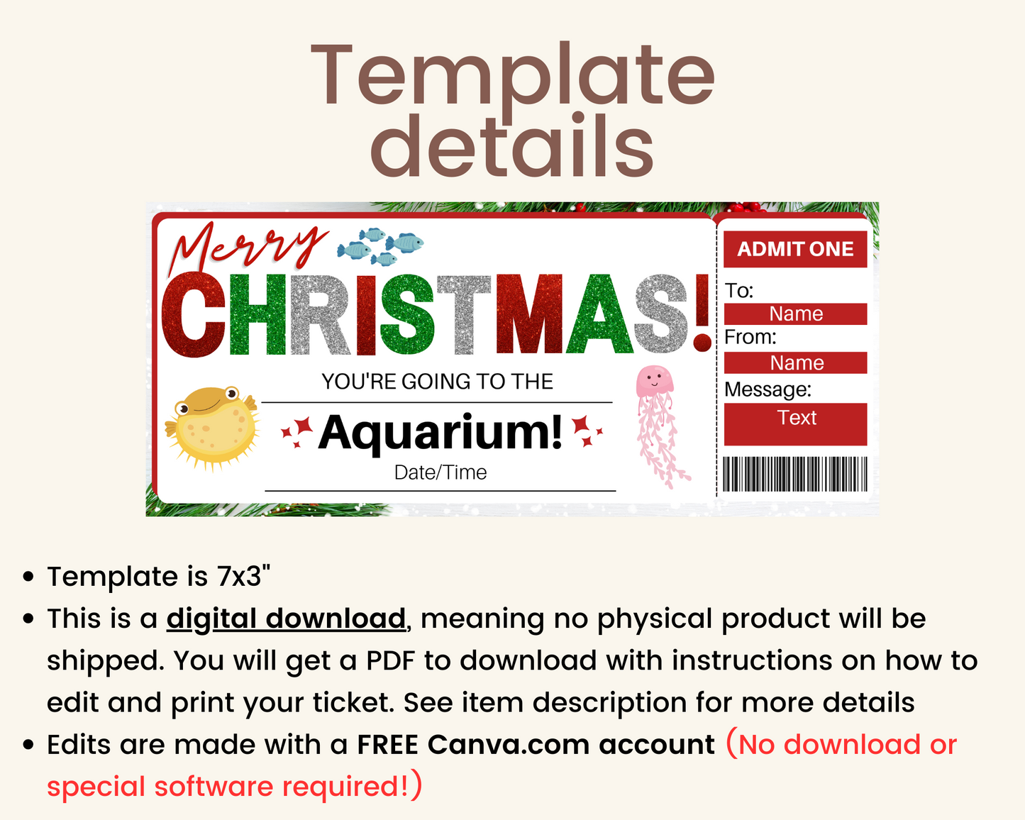 Christmas Aquarium Gift Ticket Template