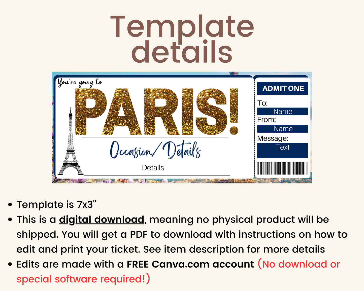 Paris Flight Ticket Template