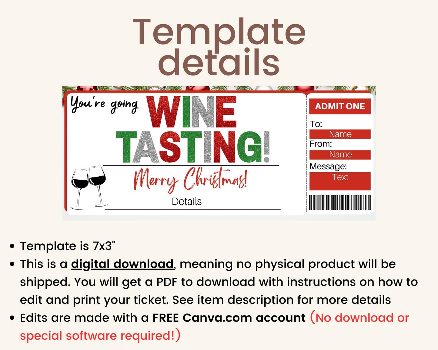 Christmas Wine Tasting Gift Ticket Template
