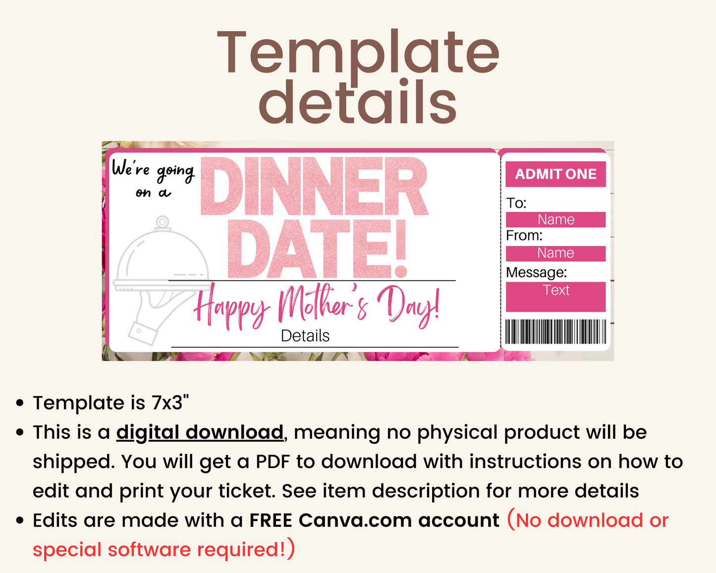 Mother's Day Dinner Date Gift Ticket Template