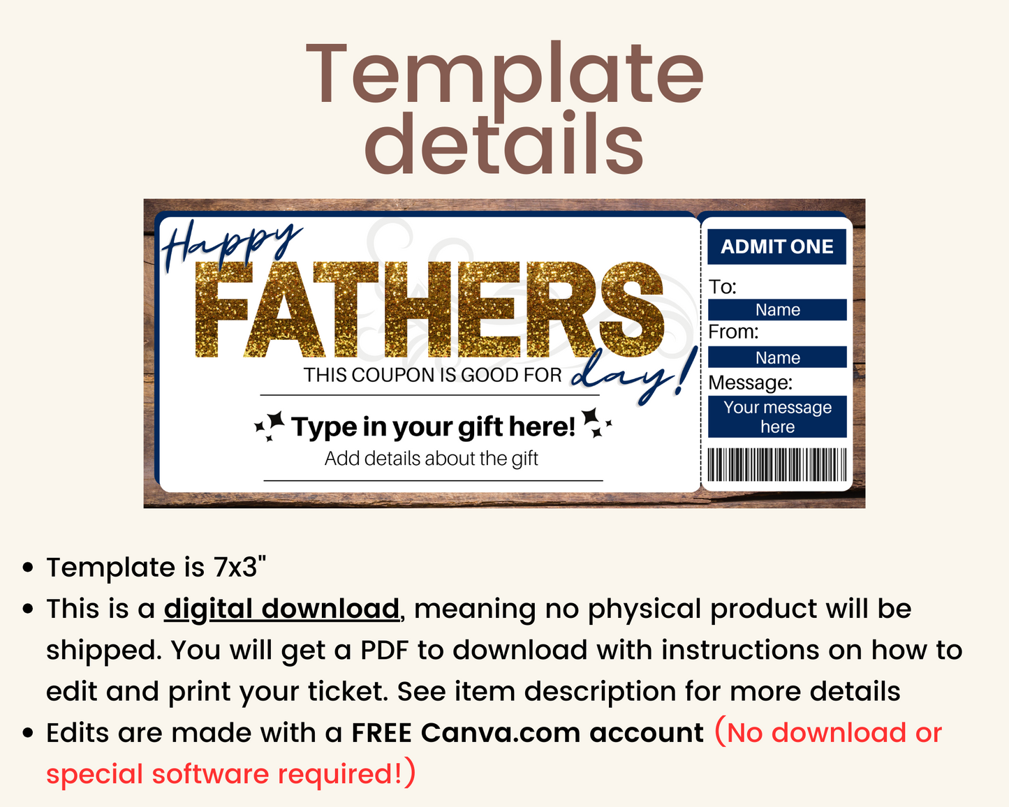 Father's Day Customizable Gift Coupon