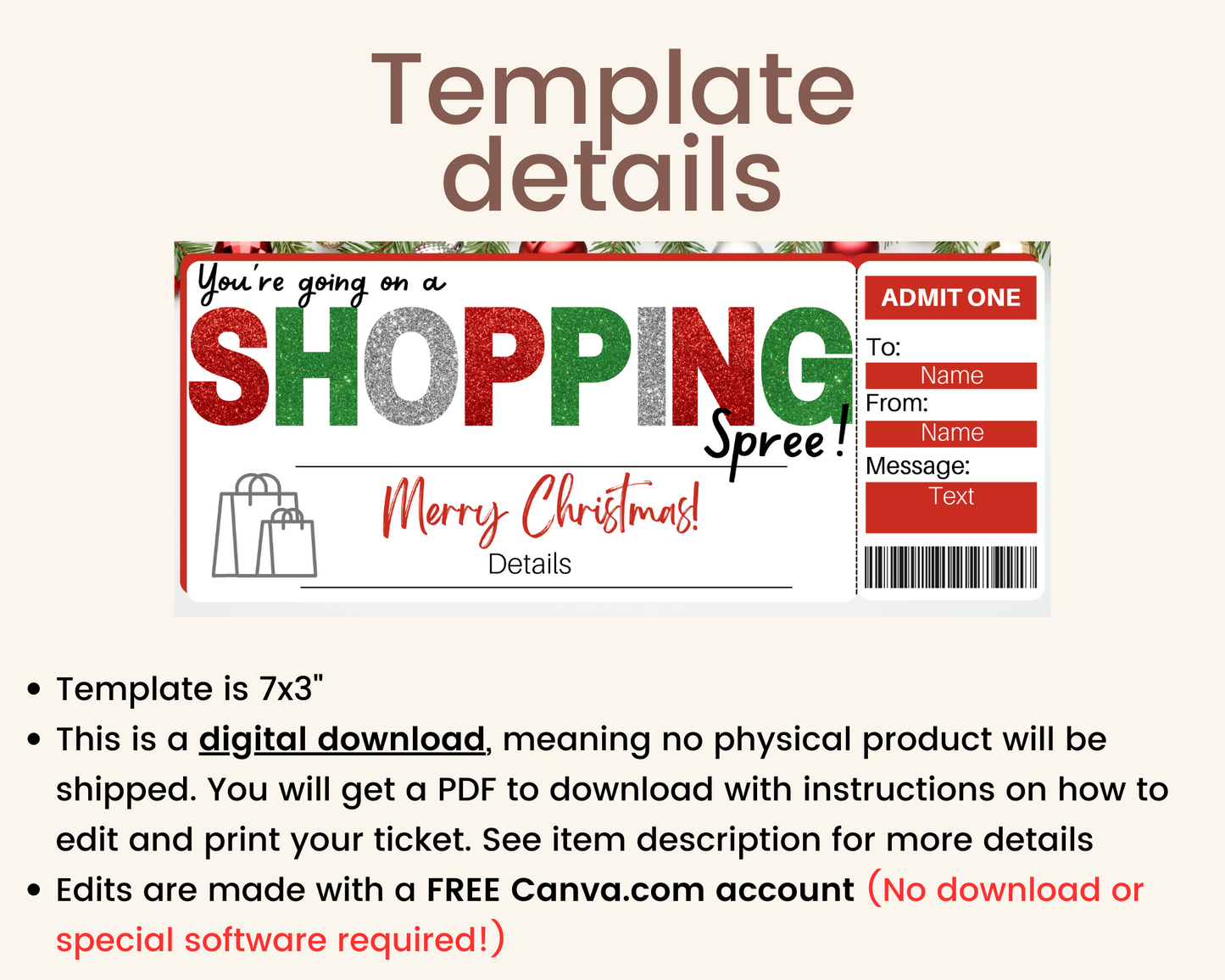 Christmas Shopping Spree Gift Ticket
