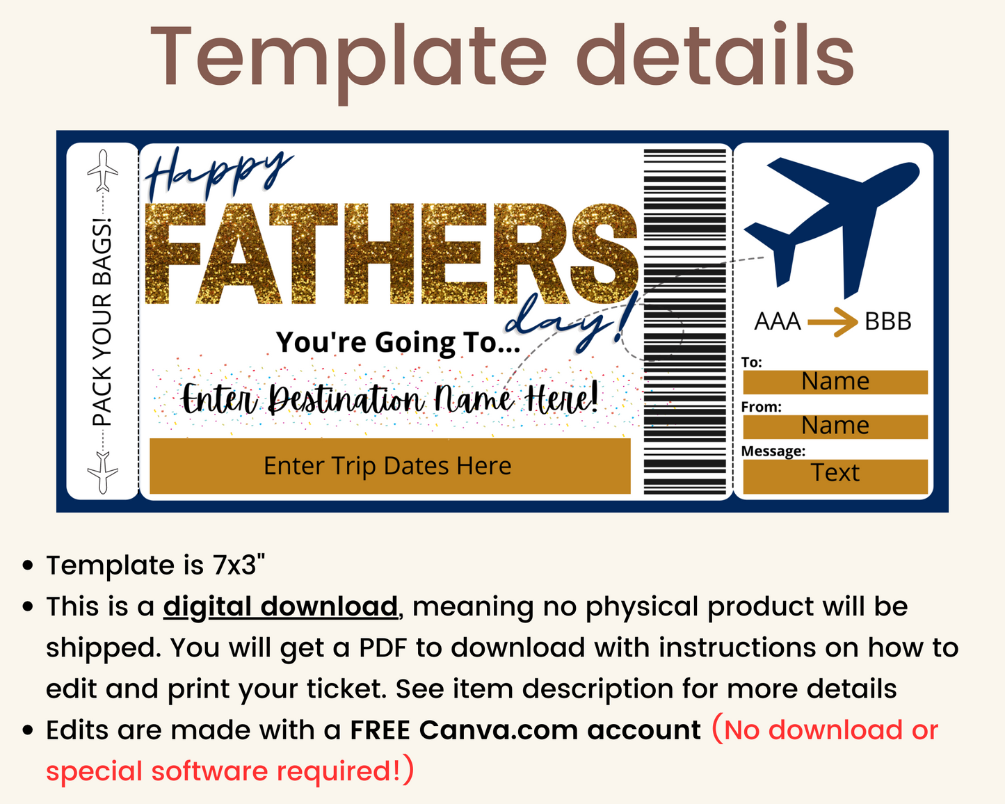 Father's Day Boarding Pass: Printable Flight Ticket