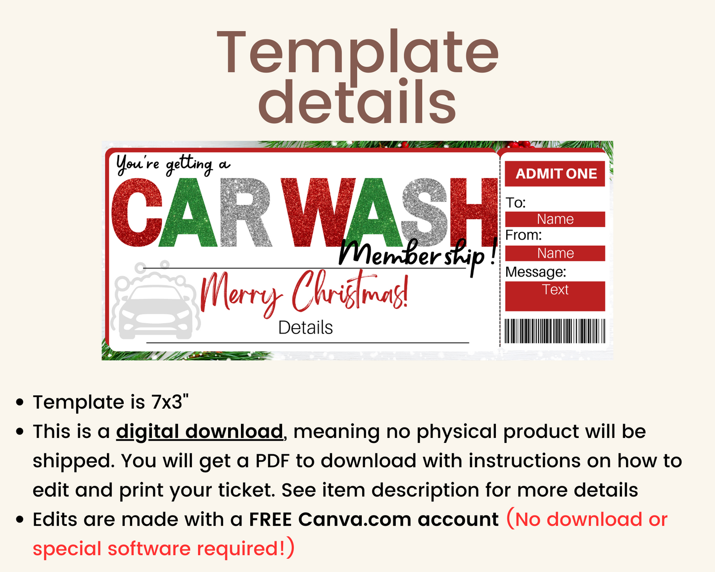 Christmas Car Wash Gift Ticket Template