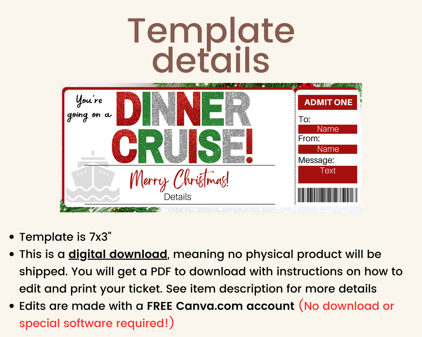 Christmas Dinner Cruise Gift Certificate