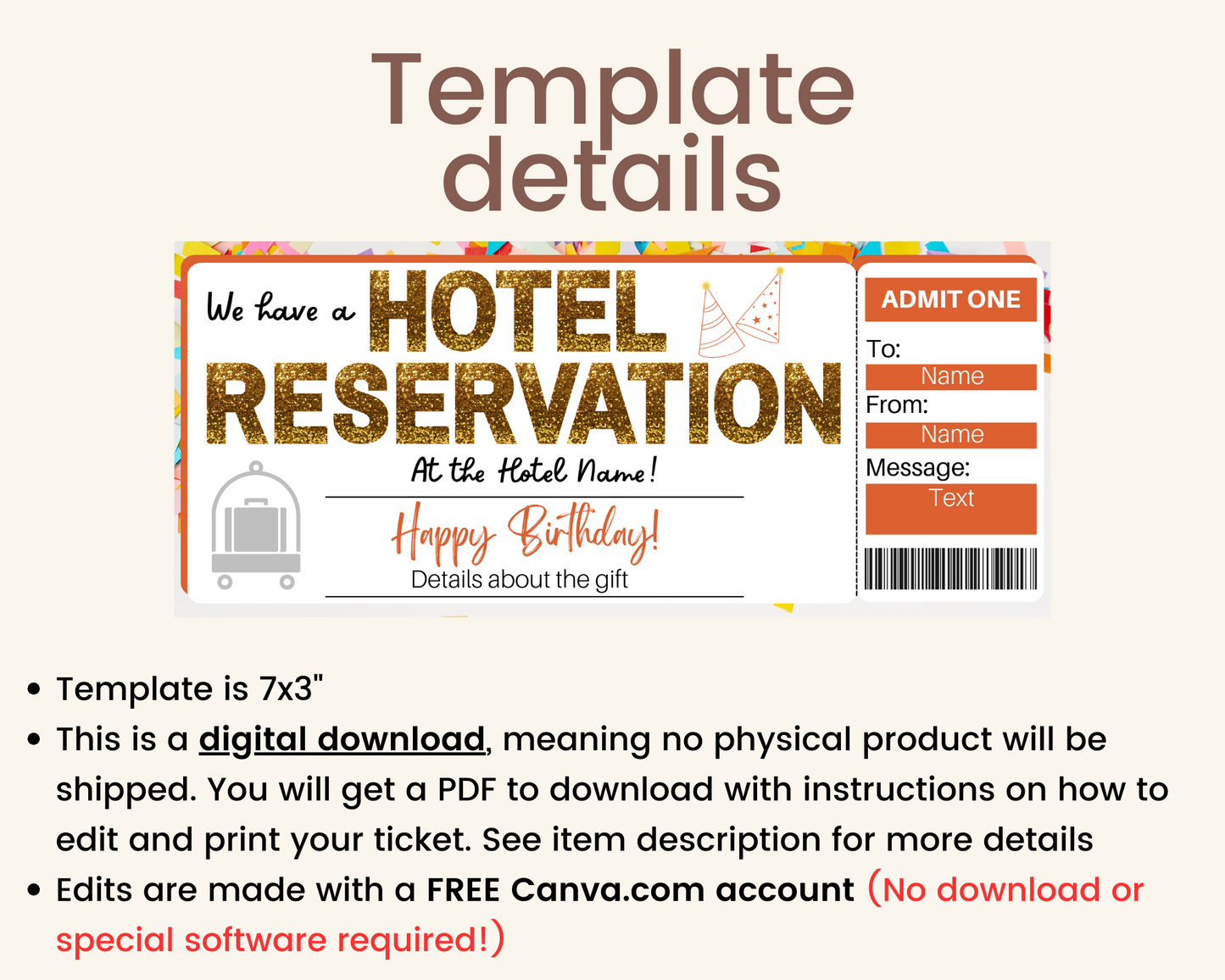 Birthday Hotel Reservation Gift Certificate Template