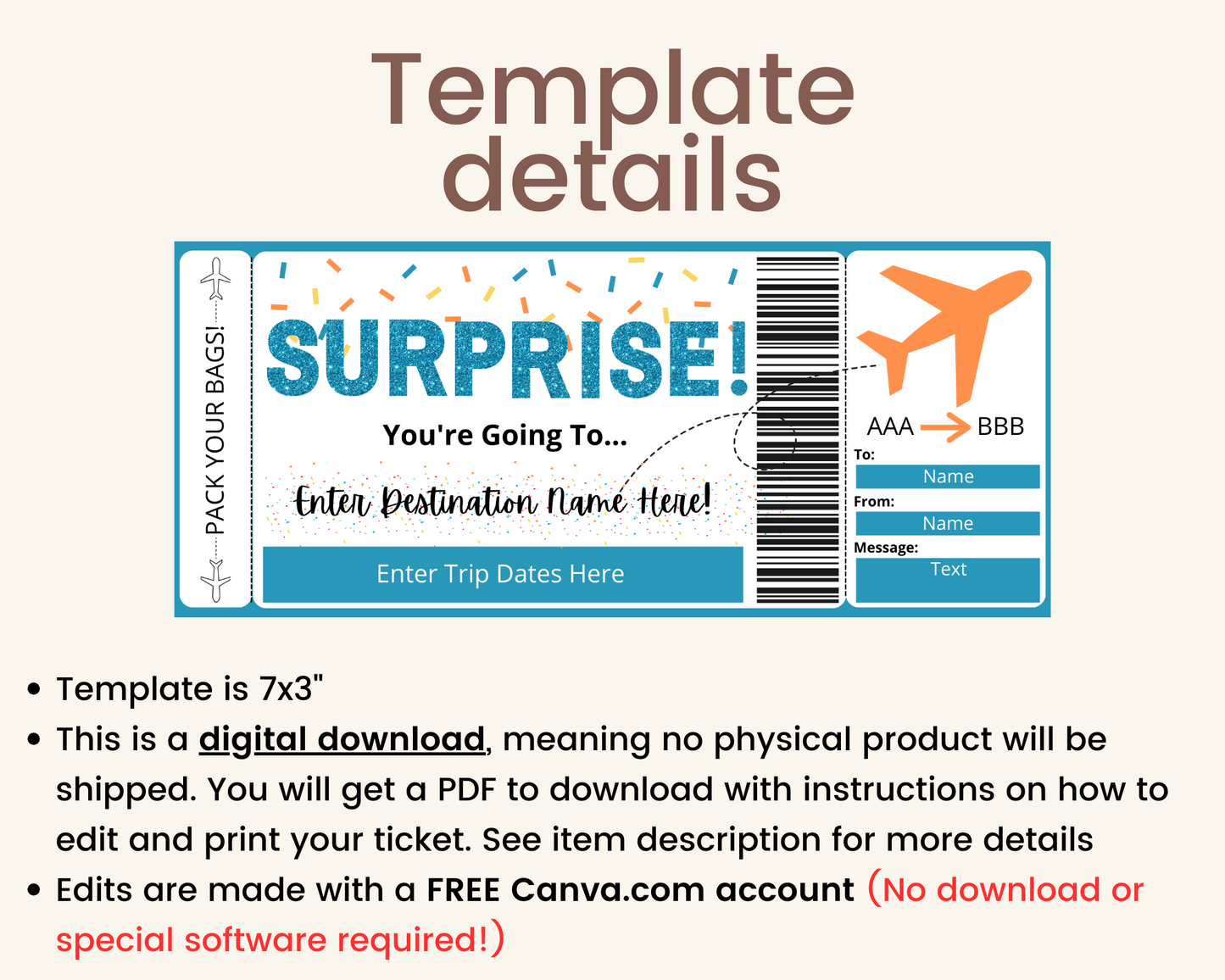 Surprise Boarding Pass Template