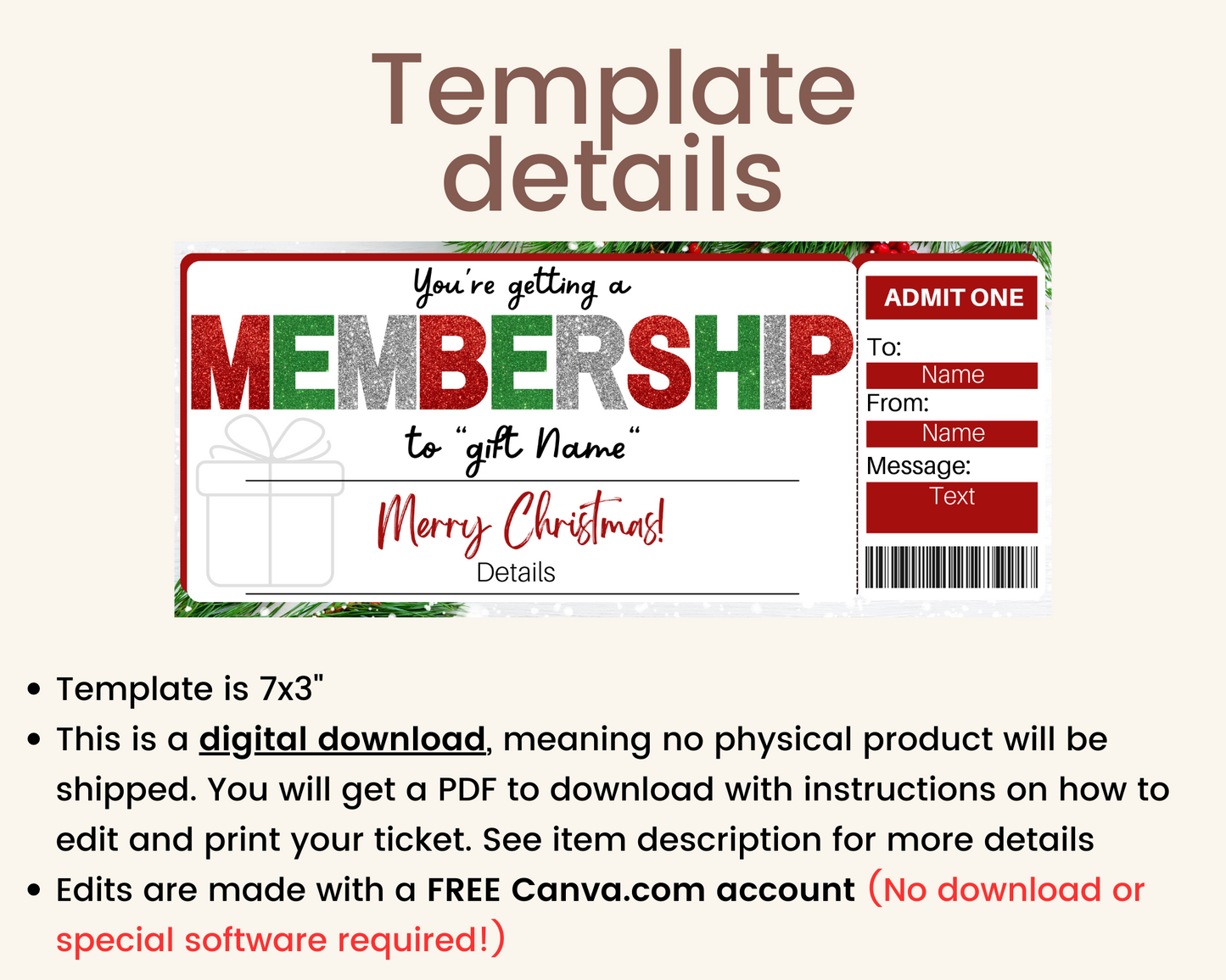 Christmas Membership Gift Template