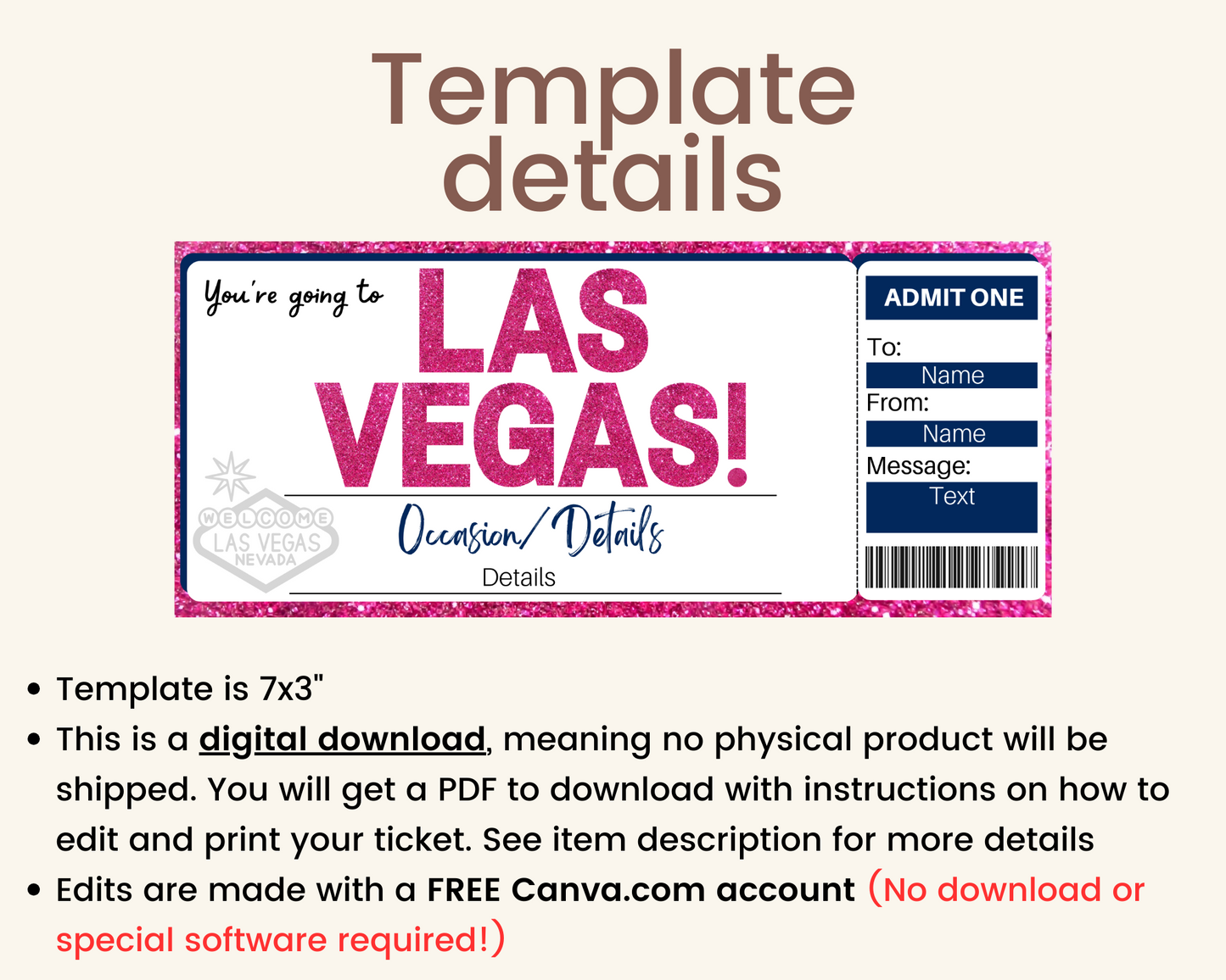 Las Vegas Boarding Ticket Template