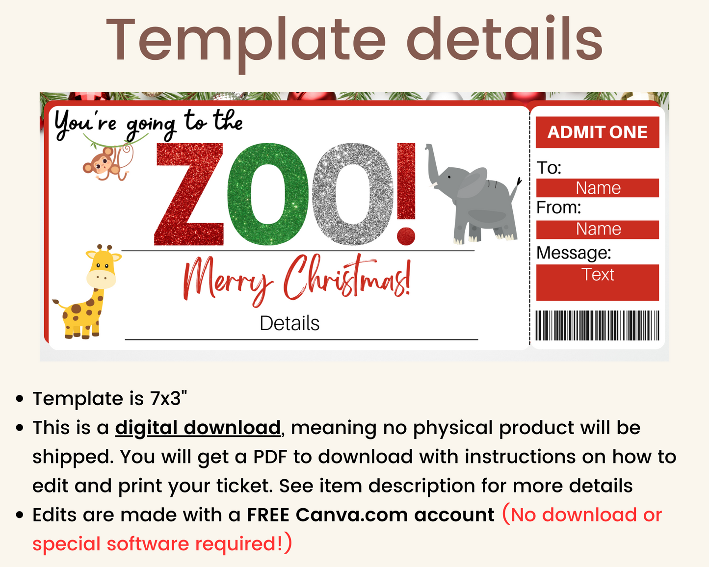 Christmas Zoo Gift Certificate Template