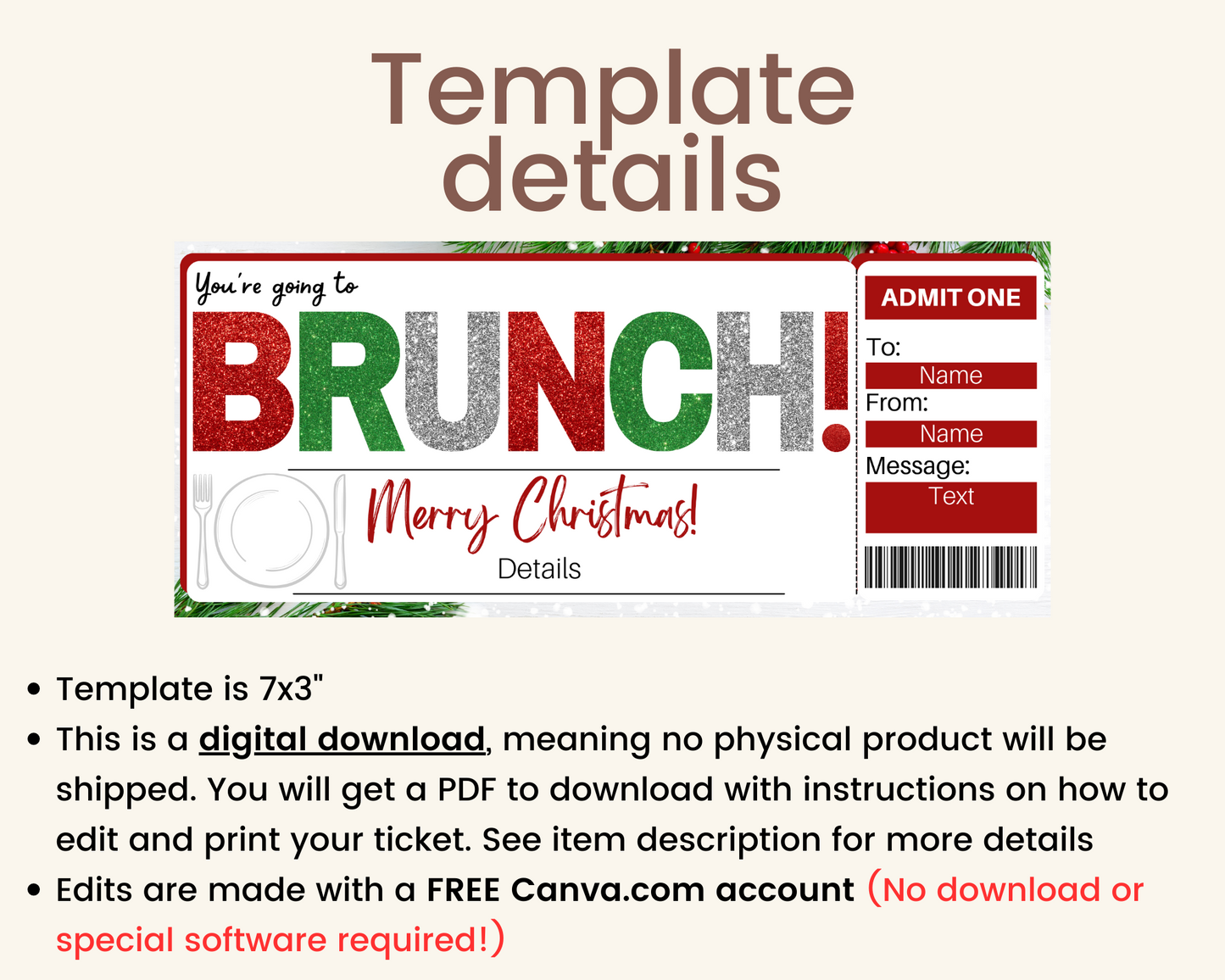 Christmas Brunch Gift Ticket Template