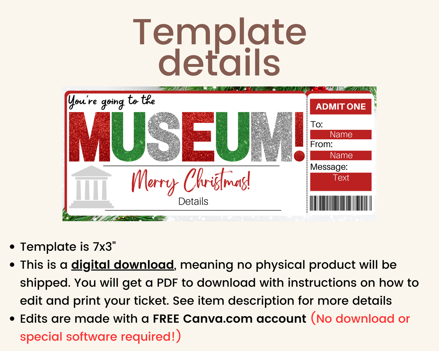 Christmas Museum Gift Ticket Template