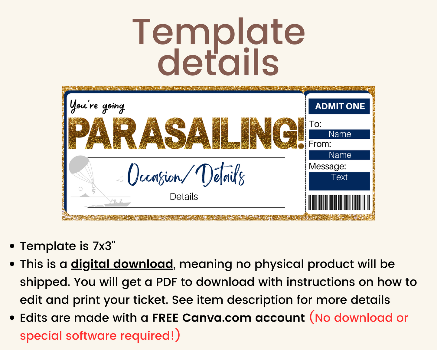 Parasailing Gift Certificate Template
