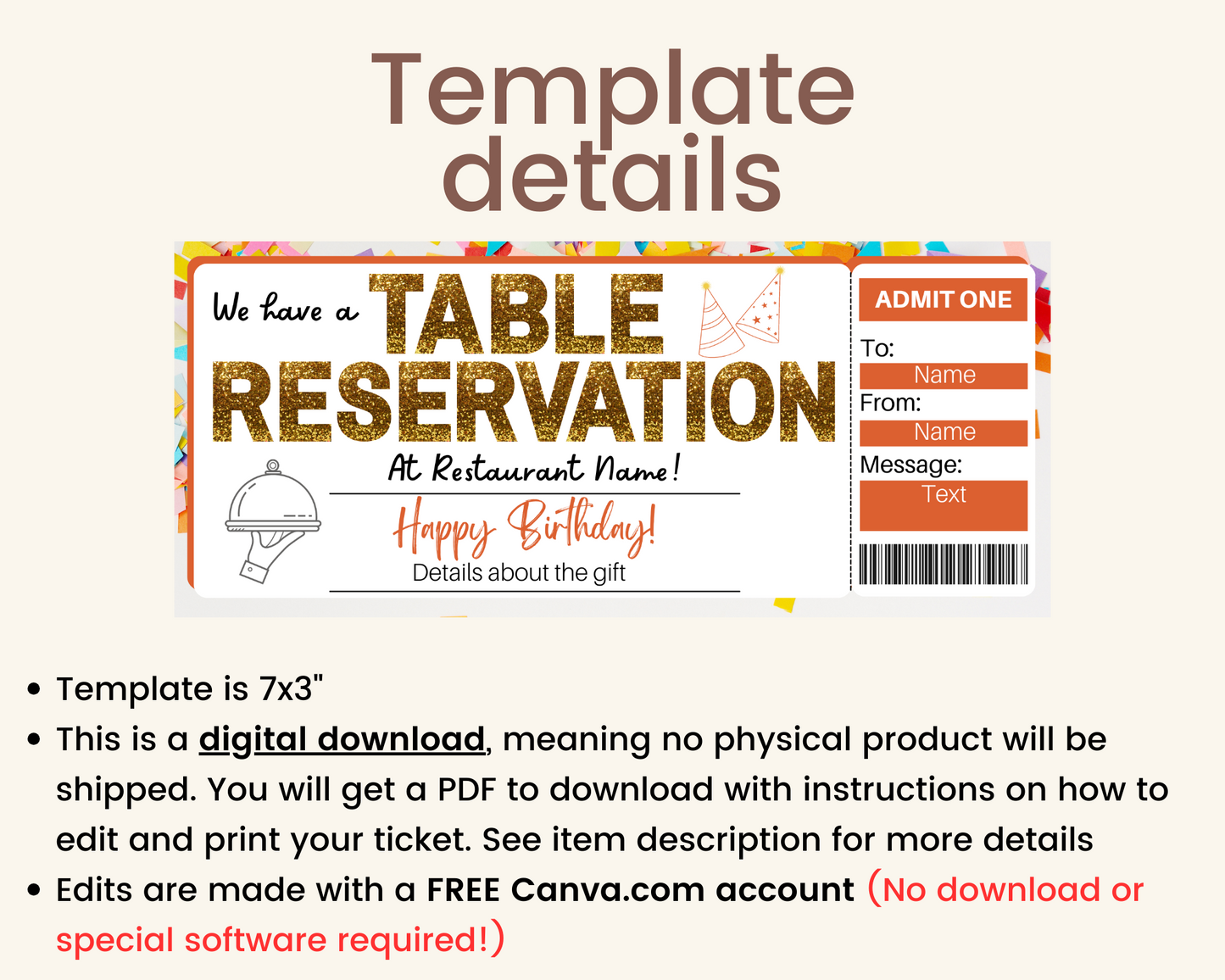 Birthday Table Reservation Gift Certificate Template