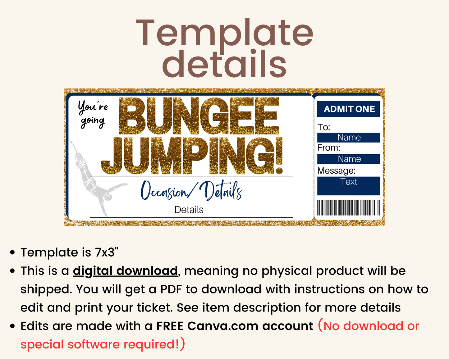 Bungee Jumping Gift Ticket Template