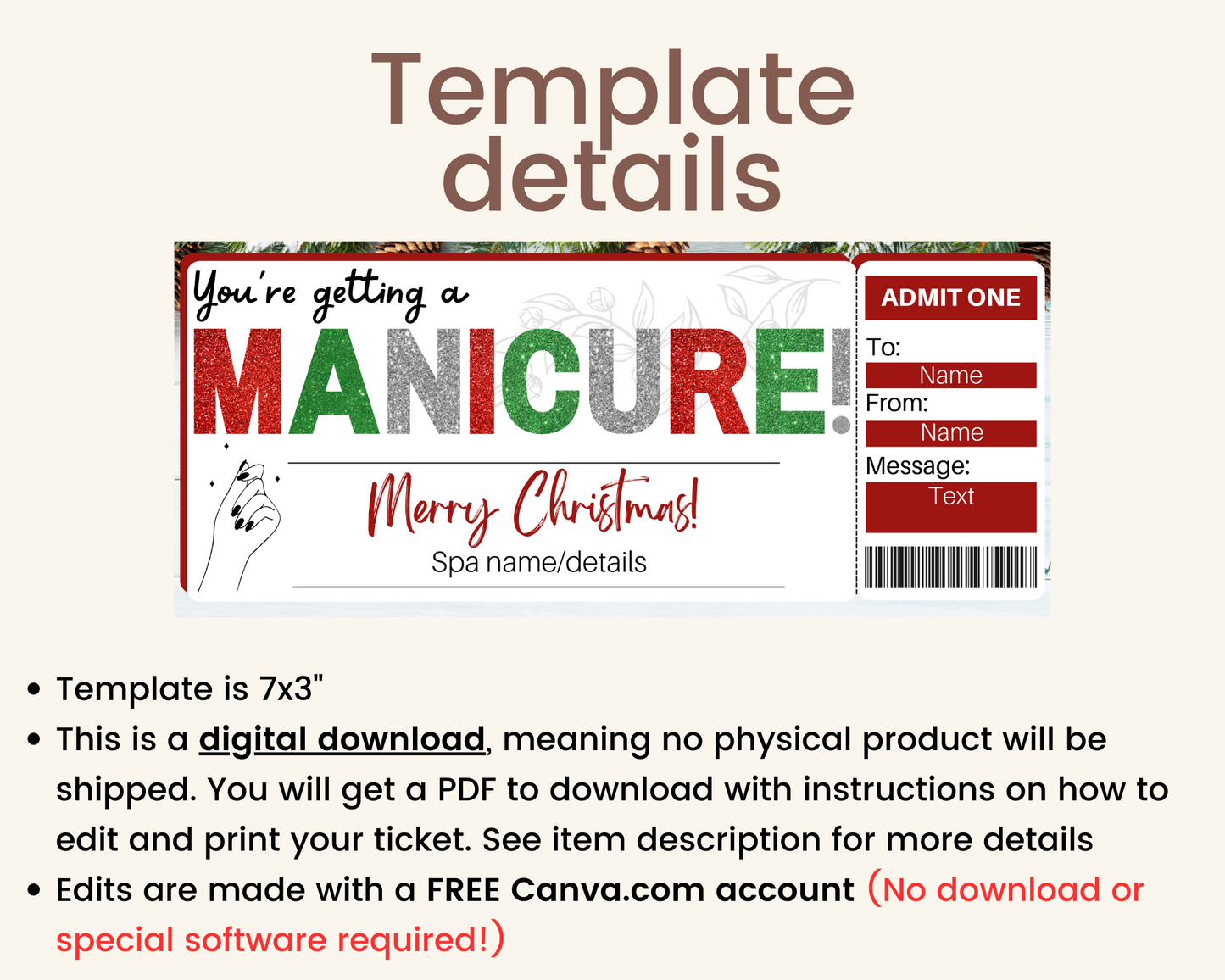 Christmas Manicure Gift Ticket