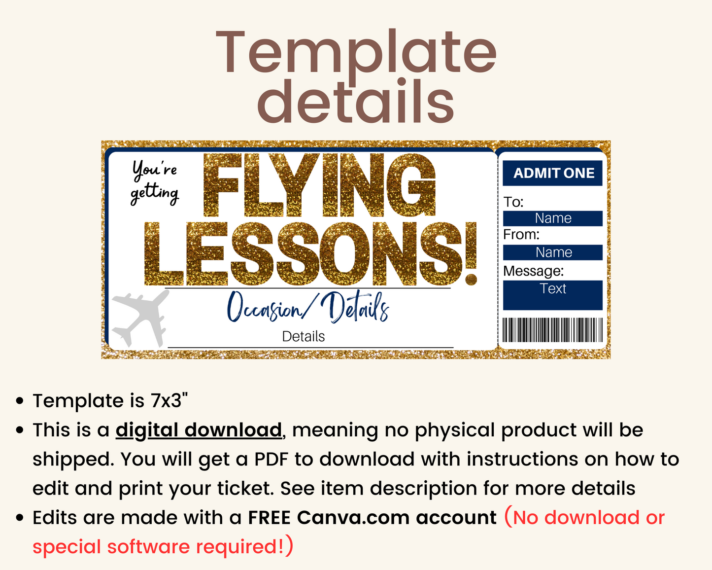 Flying Lessons Gift Ticket Template