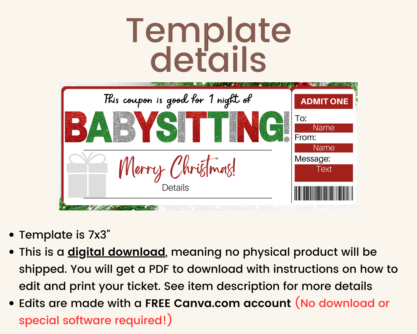 Christmas Babysitting Gift Ticket