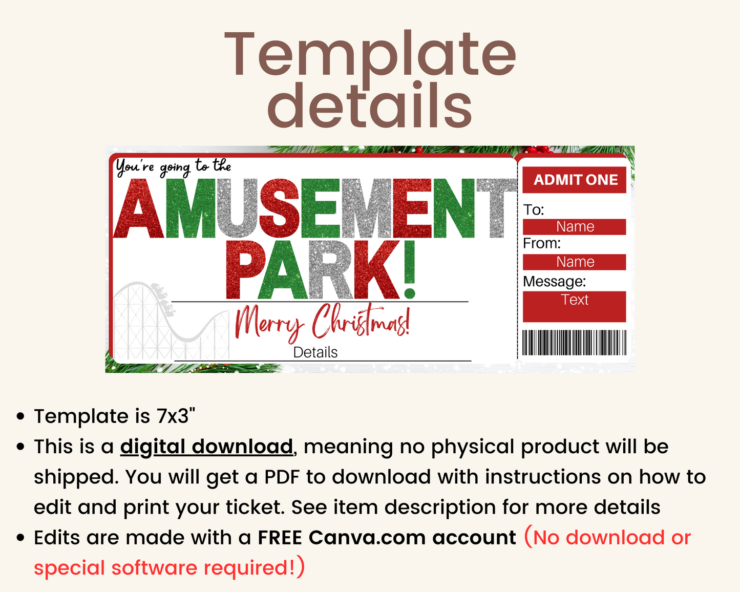 Christmas Amusement Park Gift Ticket