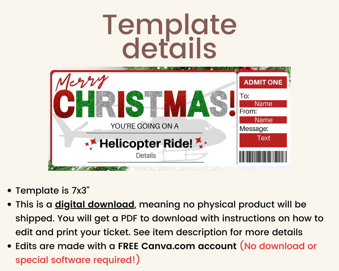Christmas Helicopter Ride Gift Certificate Template
