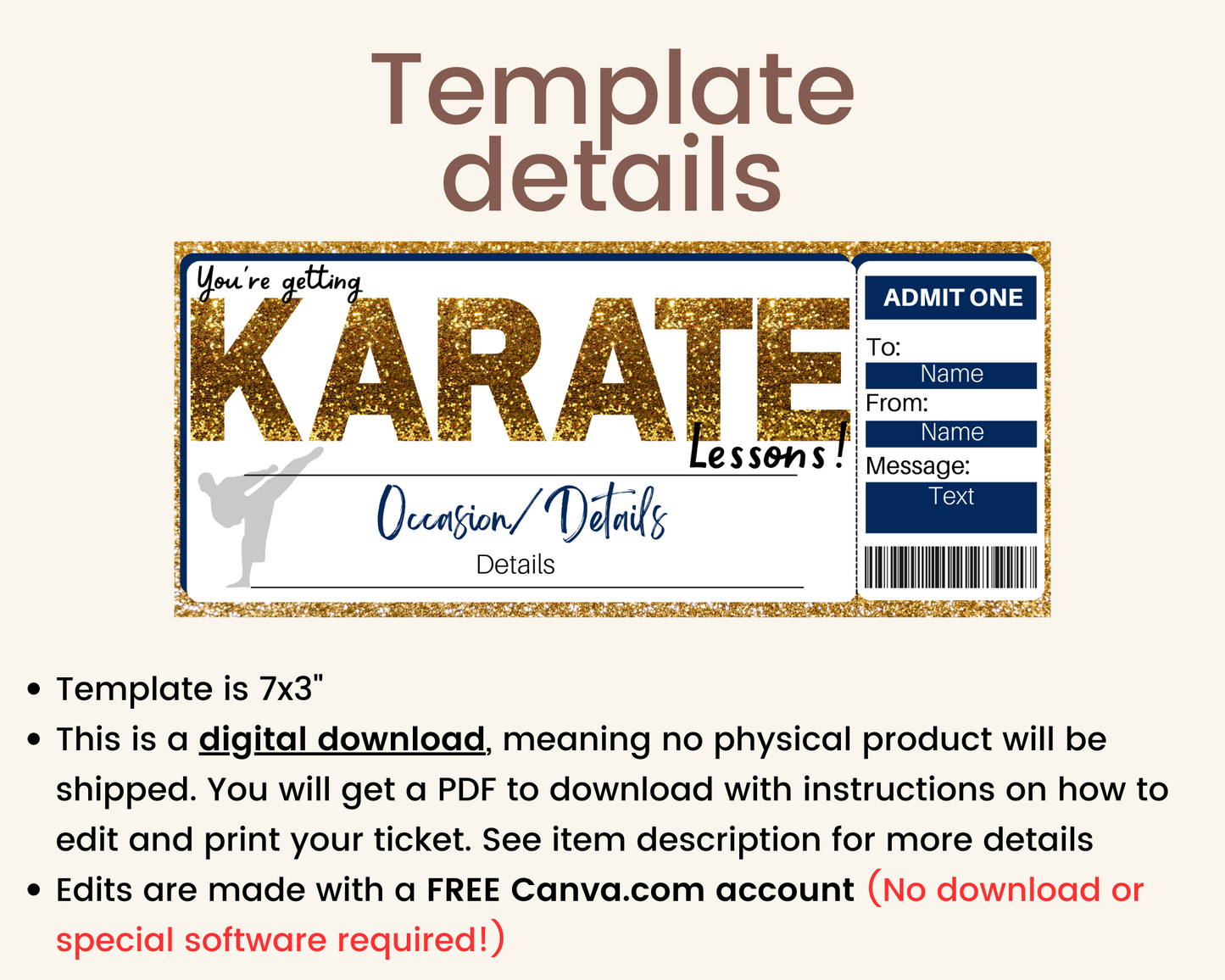 Karate Lessons Gift Ticket Template