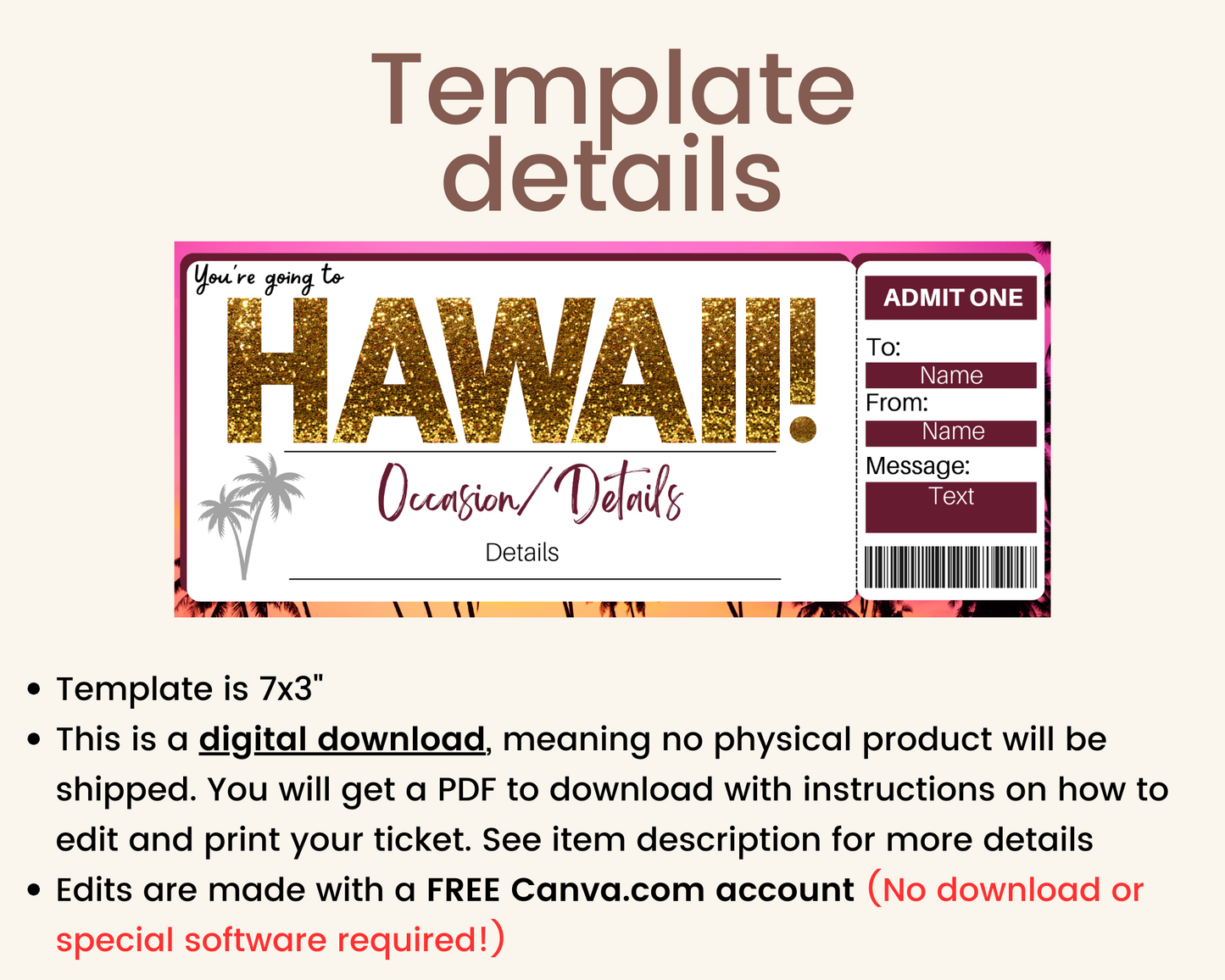 Hawaii Flight Ticket: Boarding Pass Template