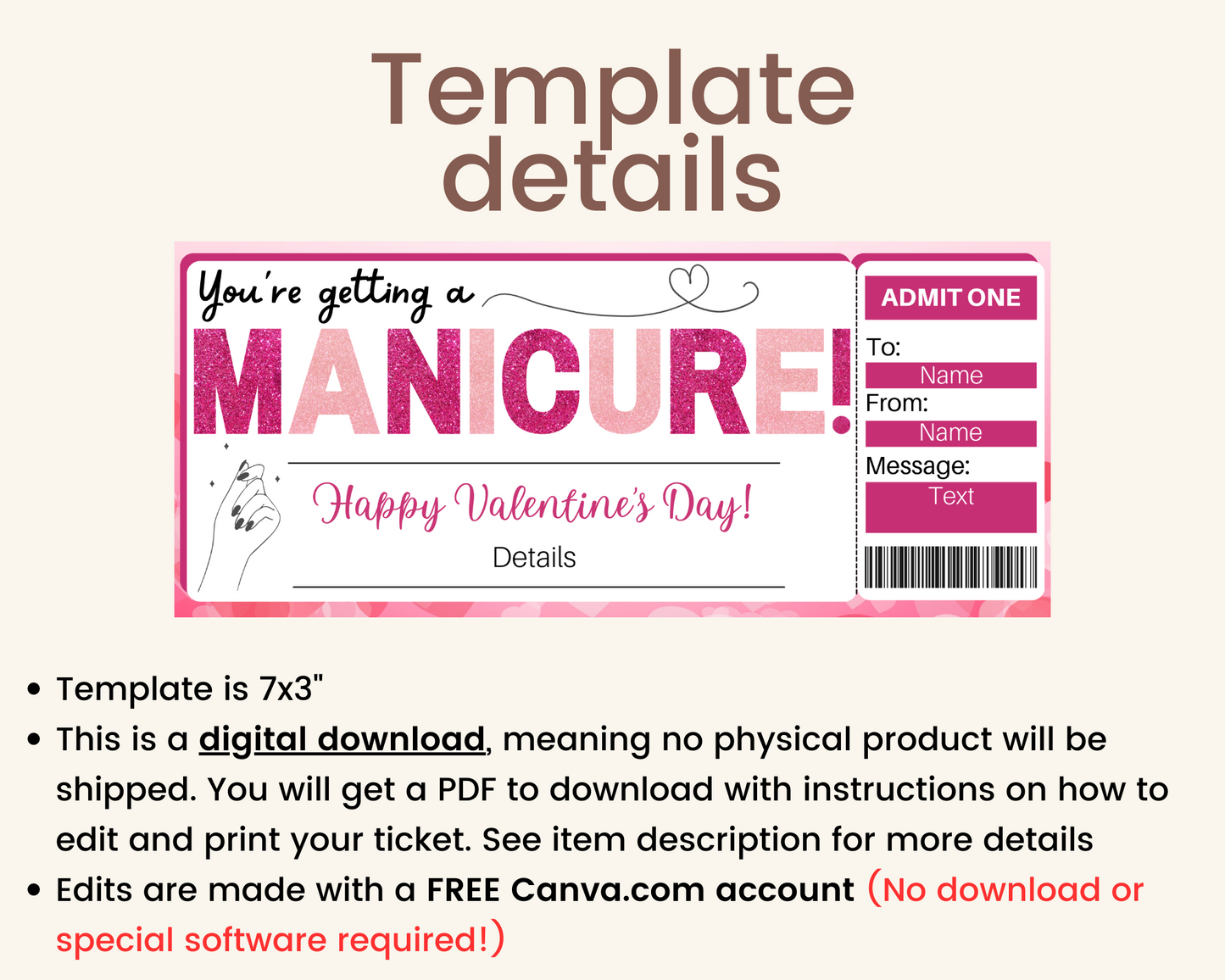 Valentine's Day Manicure Gift Ticket Template