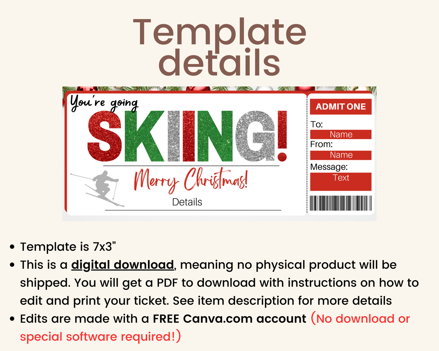 Christmas Skiing Gift Ticket Template