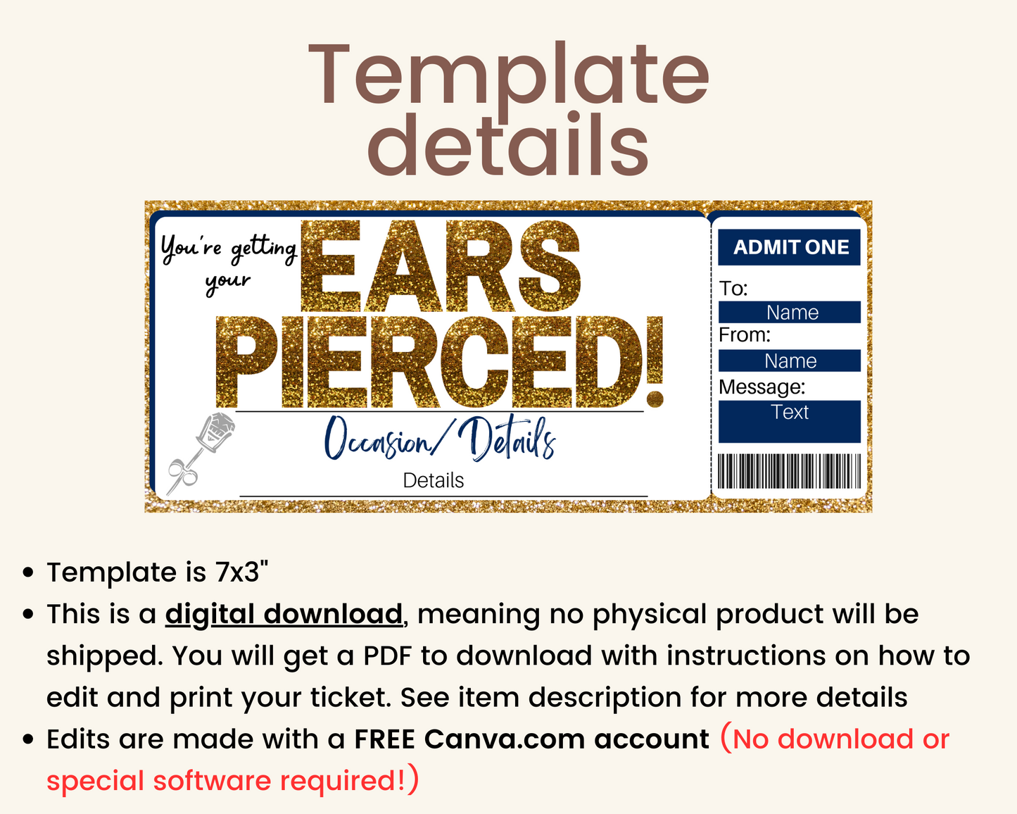 Ear Piercing Gift Ticket Template
