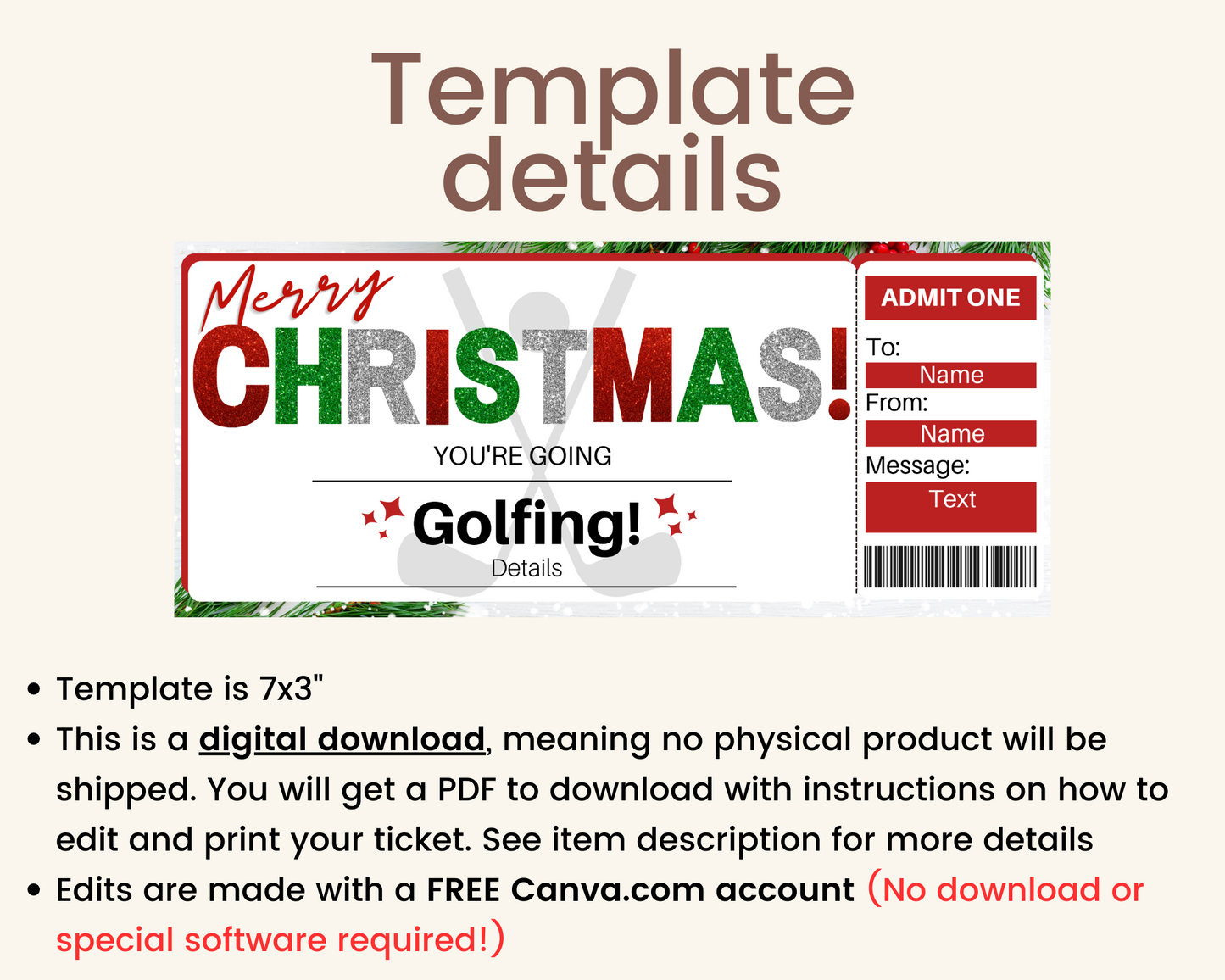 Christmas Golf Ticket Template
