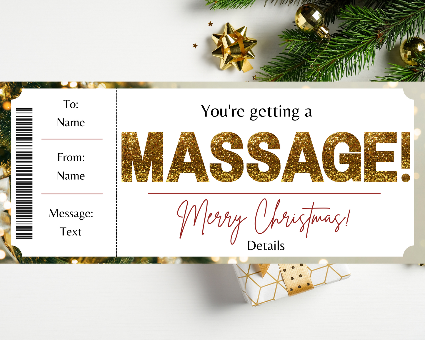 Printable Christmas Massage Gift Certificate Template