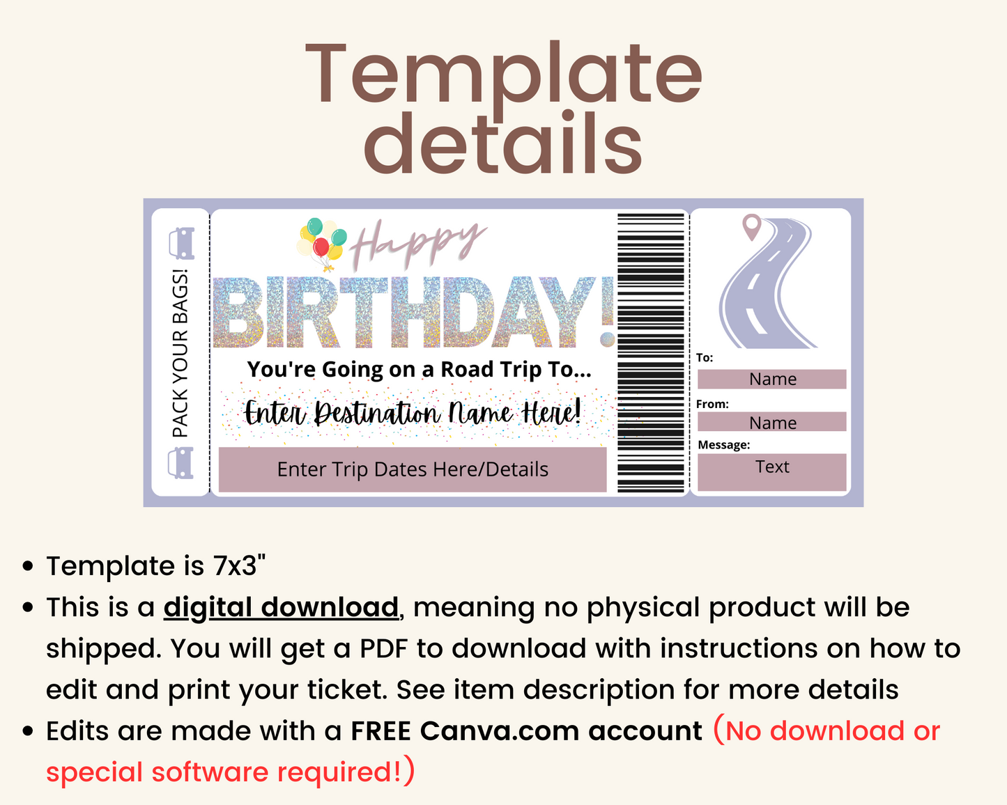 Happy Birthday Road Trip Boarding Ticket