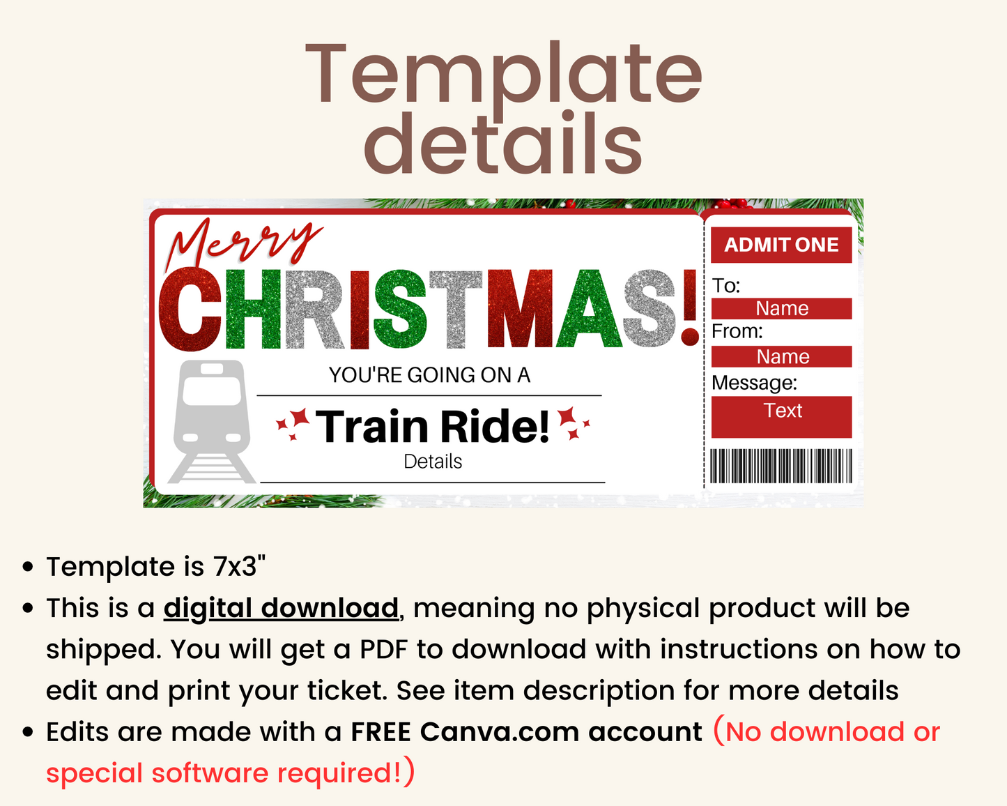 Christmas Train Boarding Pass Ticket Template