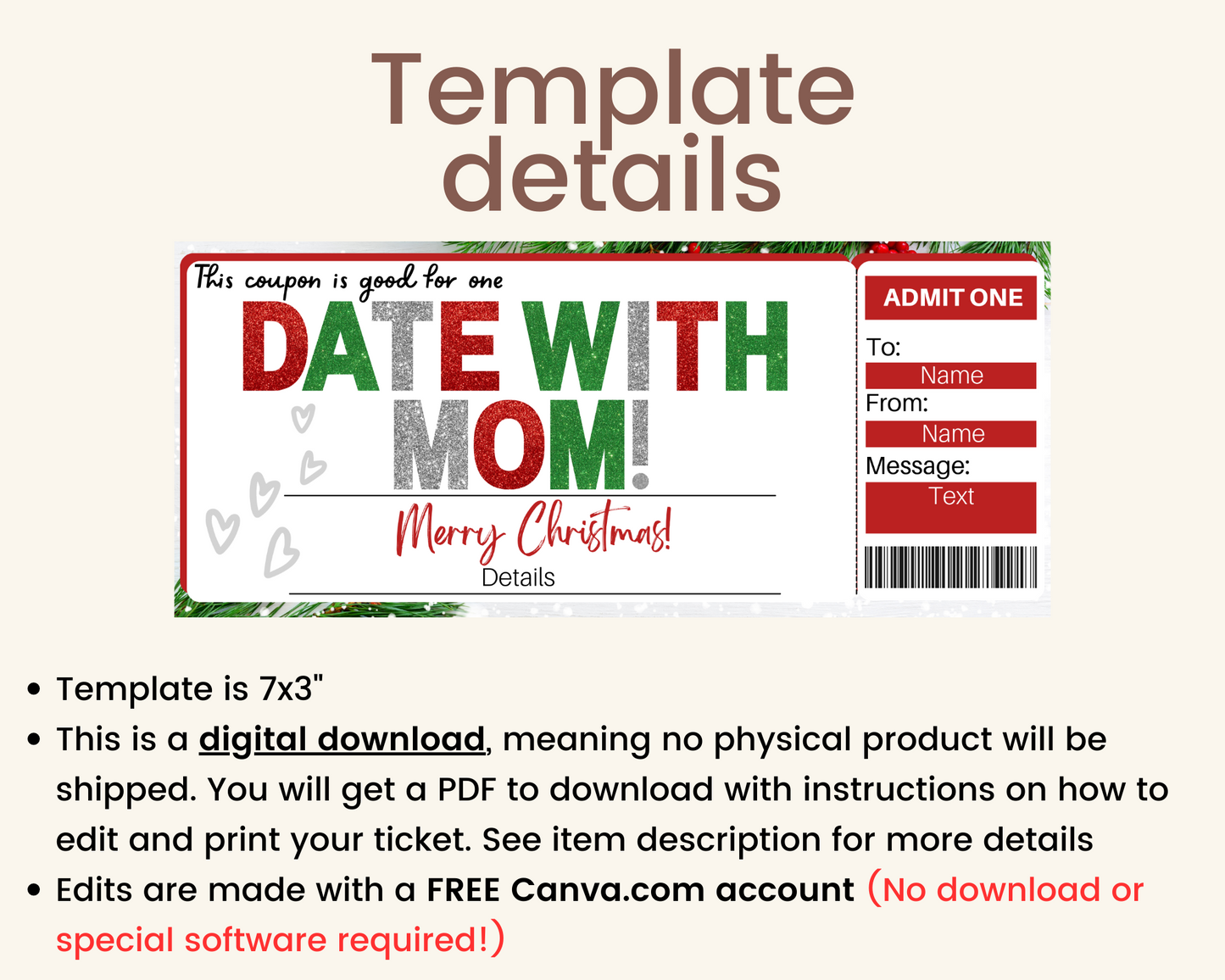 Christmas Date with Mom Gift Ticket