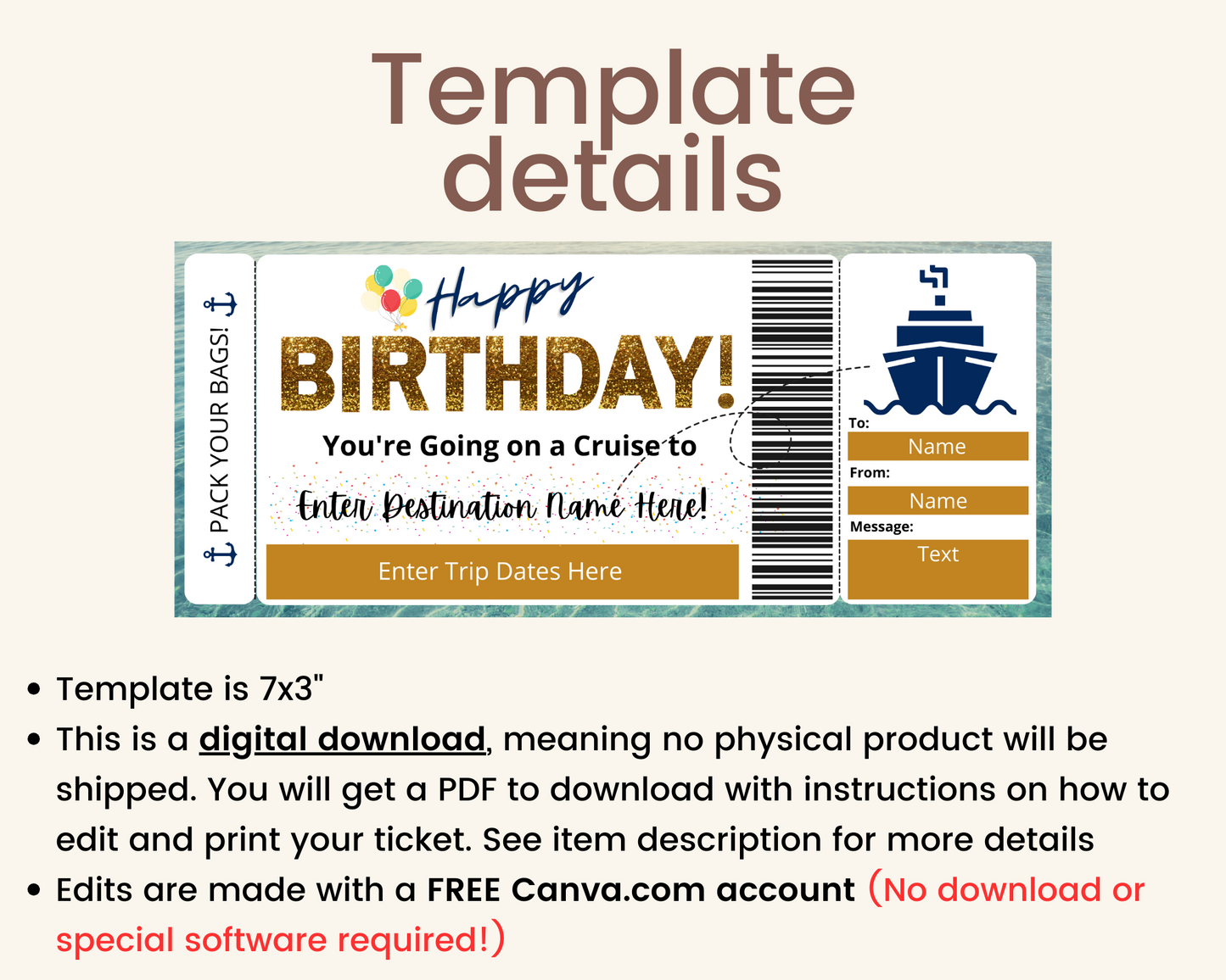 Birthday Cruise Gift Ticket Template