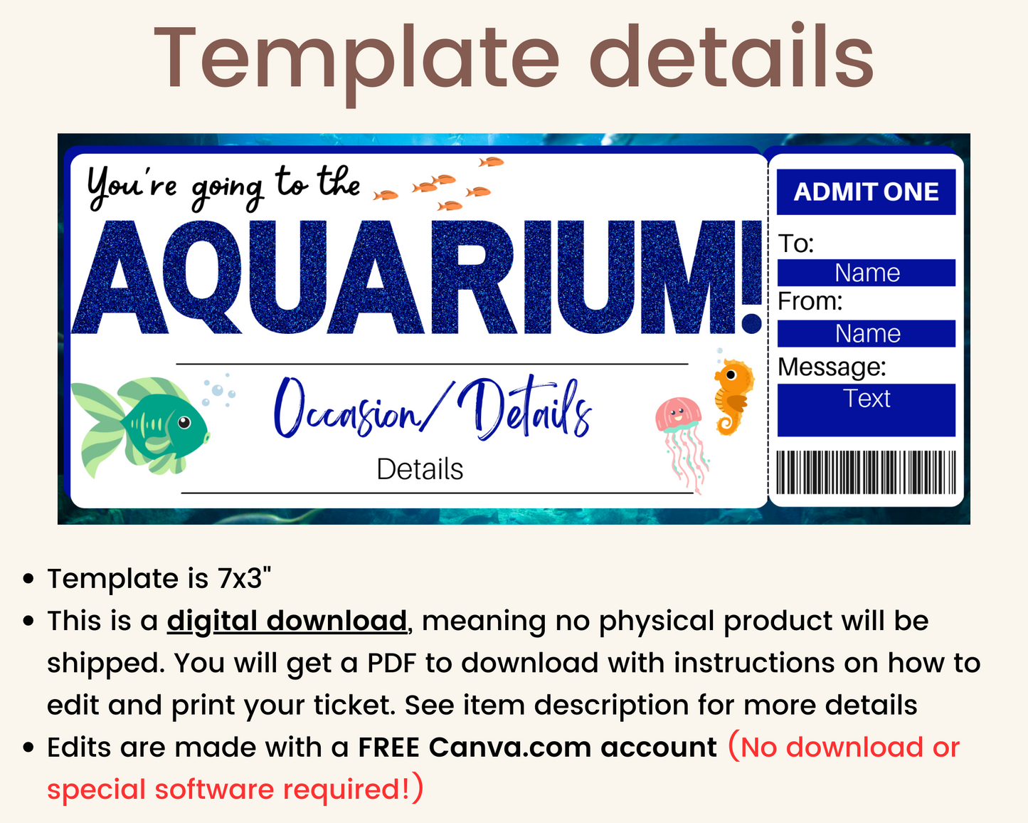 Aquarium Gift Ticket Template