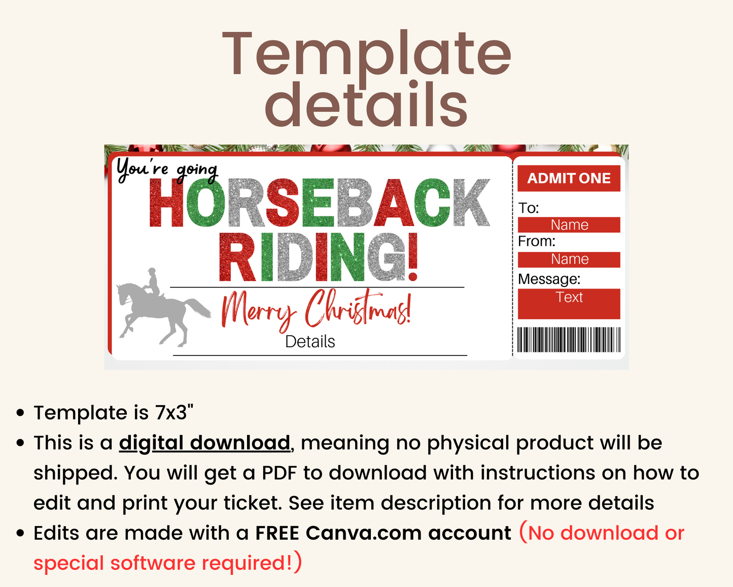 Christmas Horseback Riding Gift Ticket
