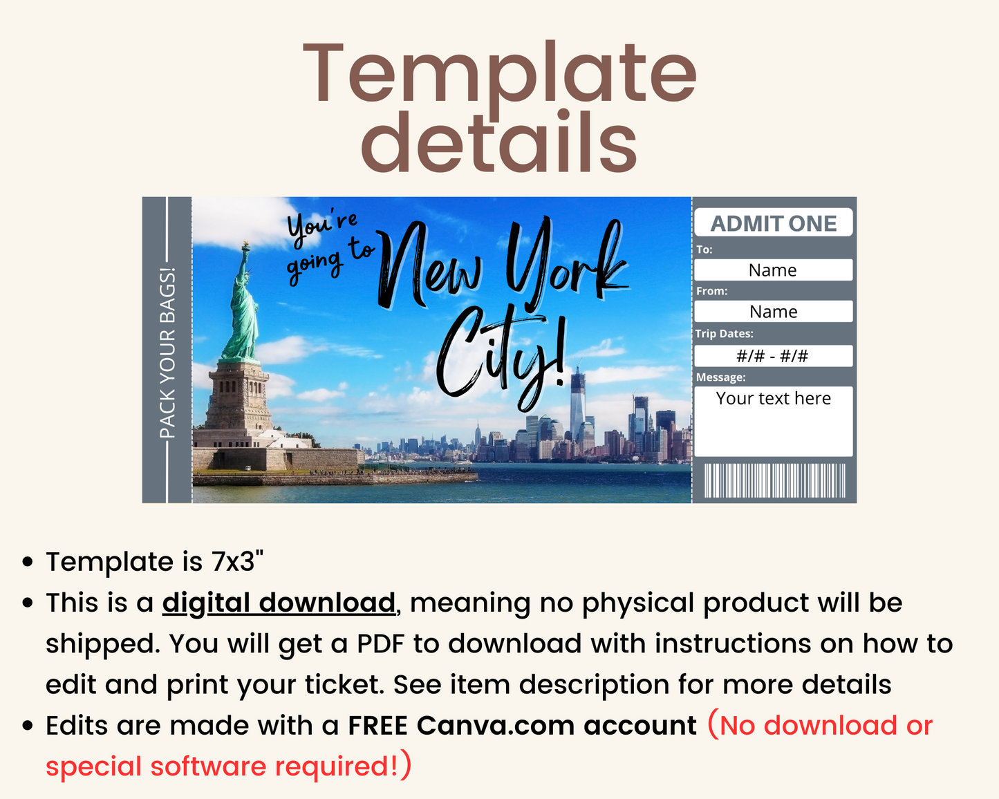 New York City Boarding Pass Template
